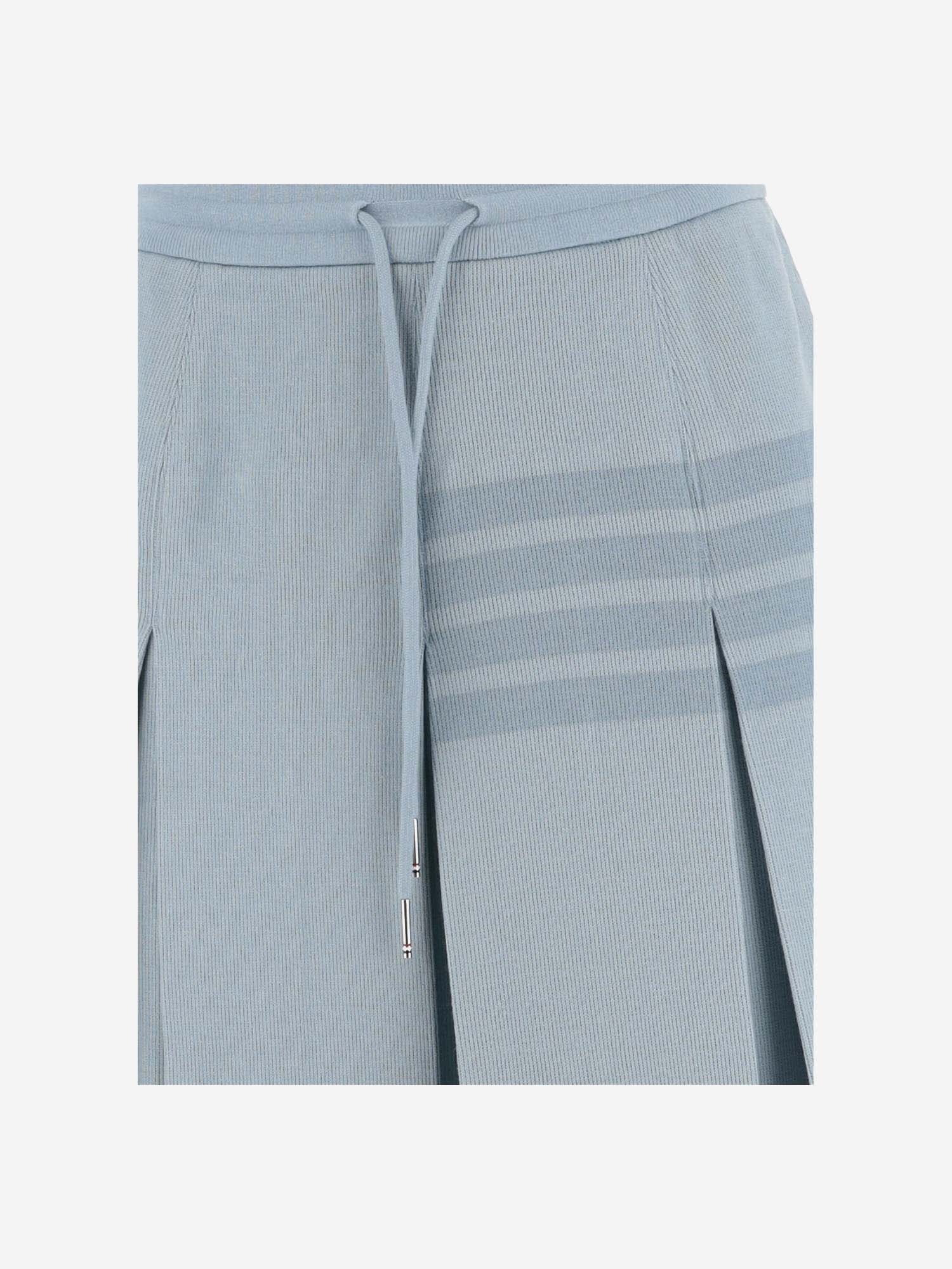 Shop Thom Browne 4-bar Pleated Cotton Skirt In Clear Blue