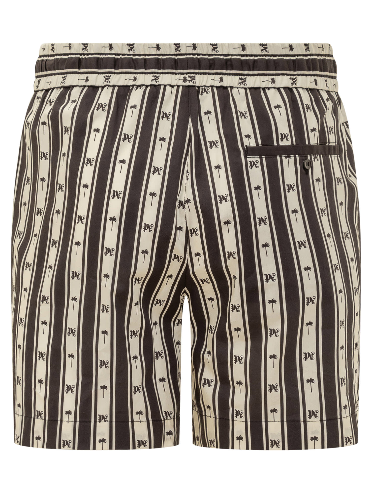 Shop Palm Angels Pa Monogram Striped Shorts In Off White-black