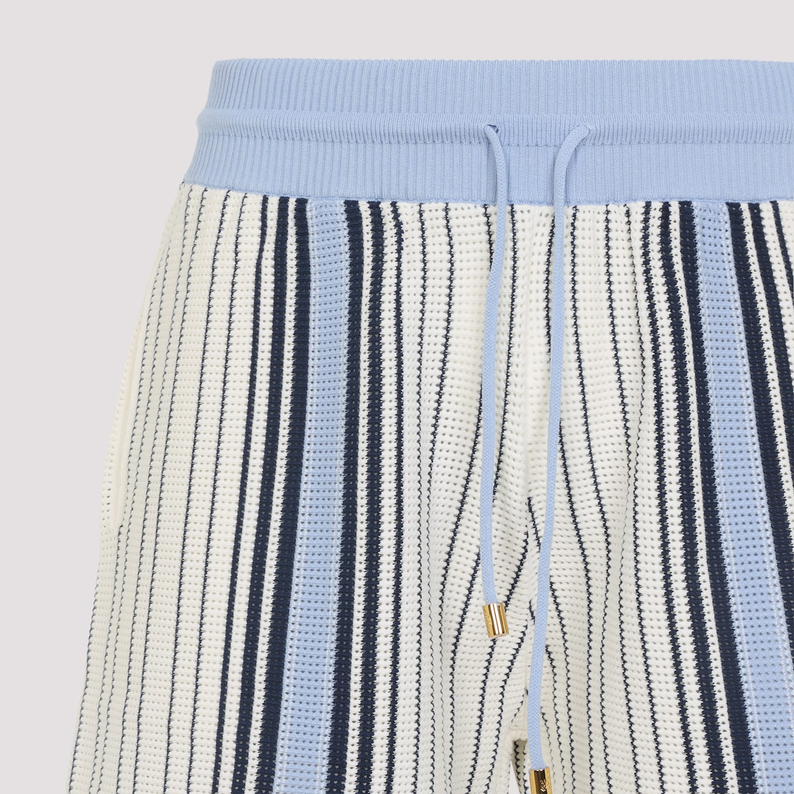 Amiri Script Stripe Knitted Shorts Drawstring In Blue