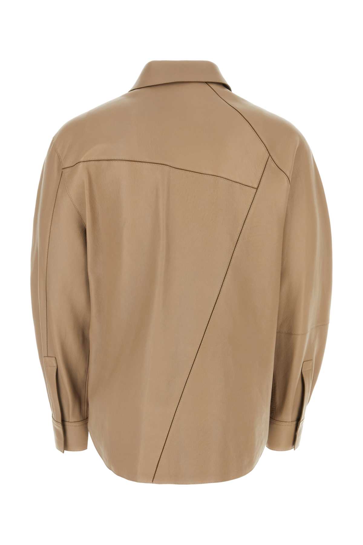 Loewe Dove Grey Leather Shirt In Brown