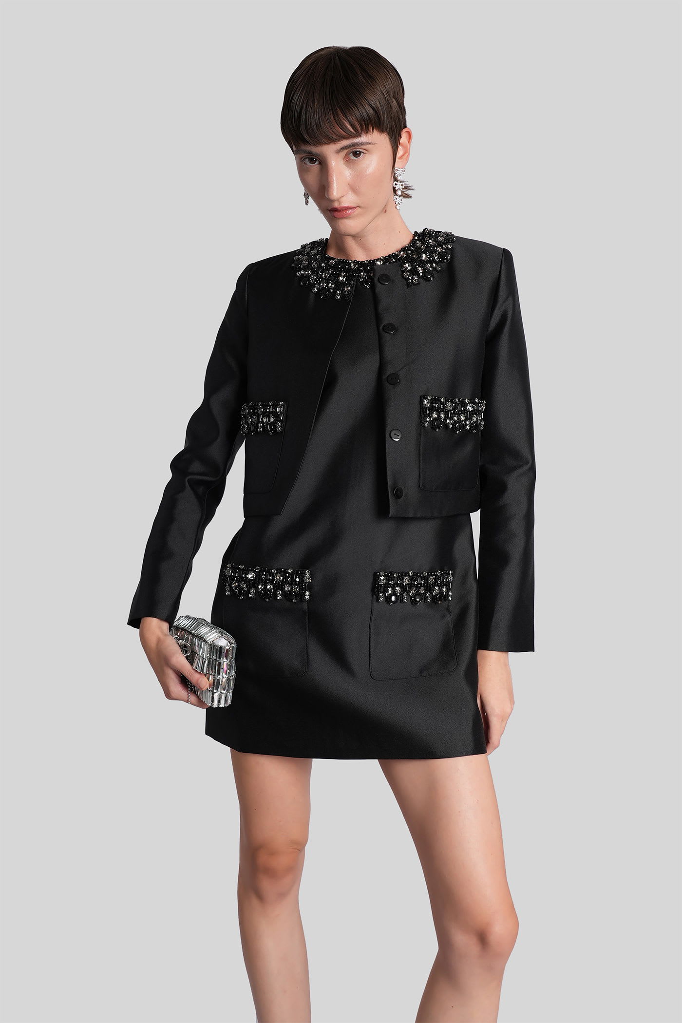 Self-portrait Casual Jacket In Black Polyester In Black