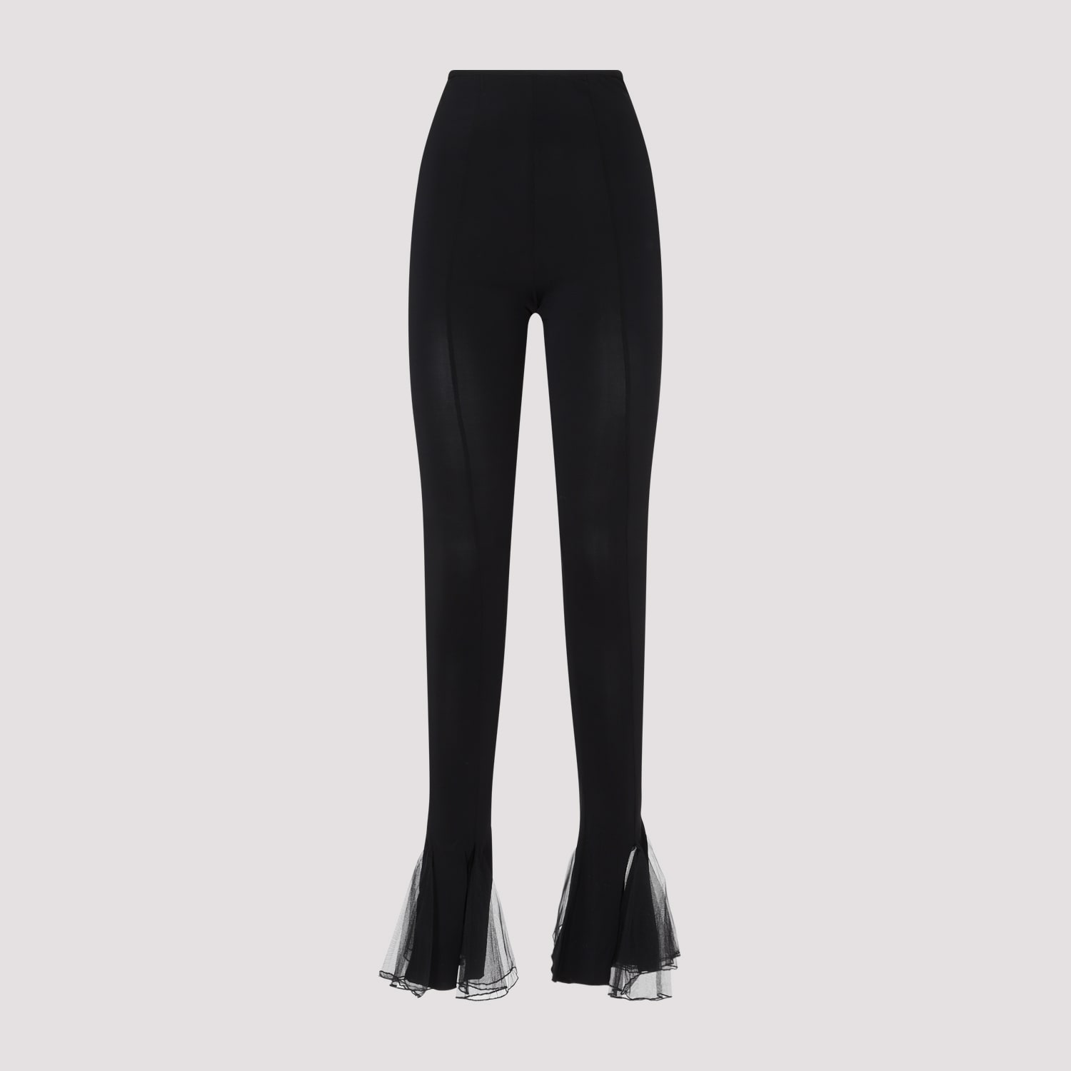 Shop Nensi Dojaka Fitted Sheer Frilled Hem Trousers In Black