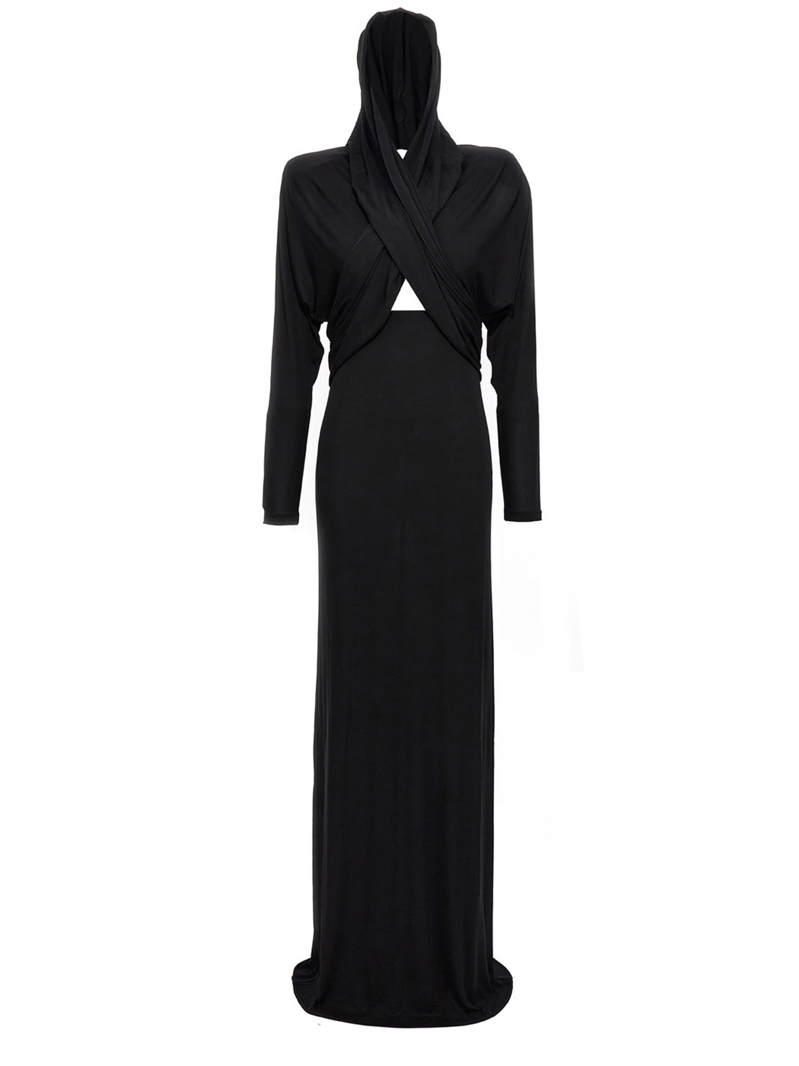 Shop Saint Laurent Long Hooded Dress In Black
