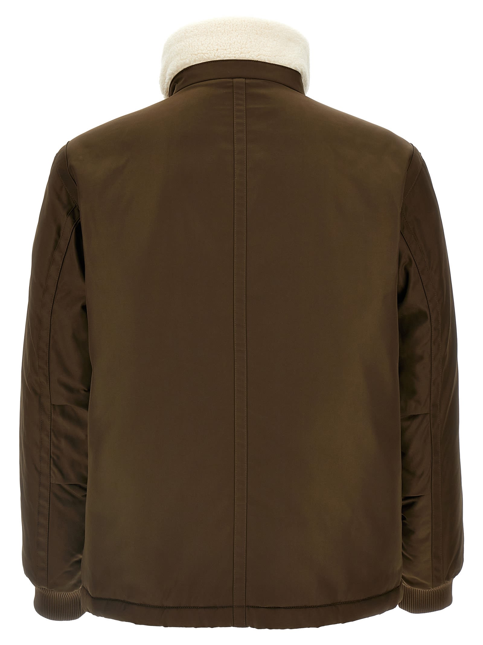 Hugo Boss Water-repellent Jacket With Faux-fur Collar In Brown