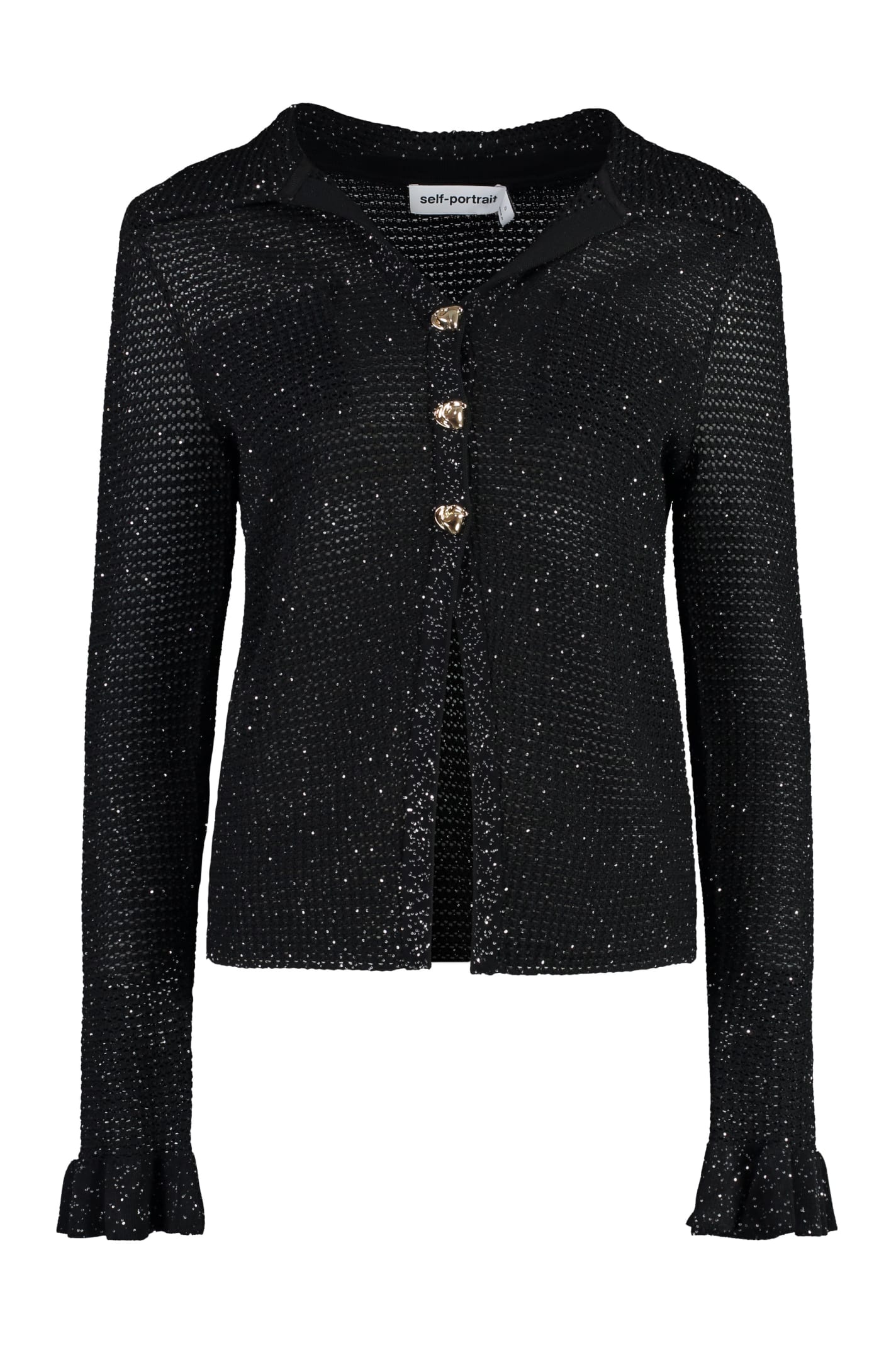 Shop Self-portrait Embellished Button Cardigan In Nero