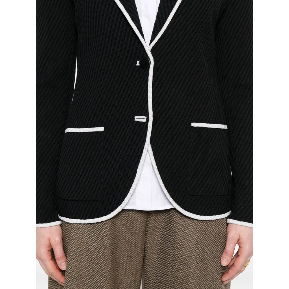 Giorgio Armani Silk Pointelle Knit Single-breasted Jacket In Black