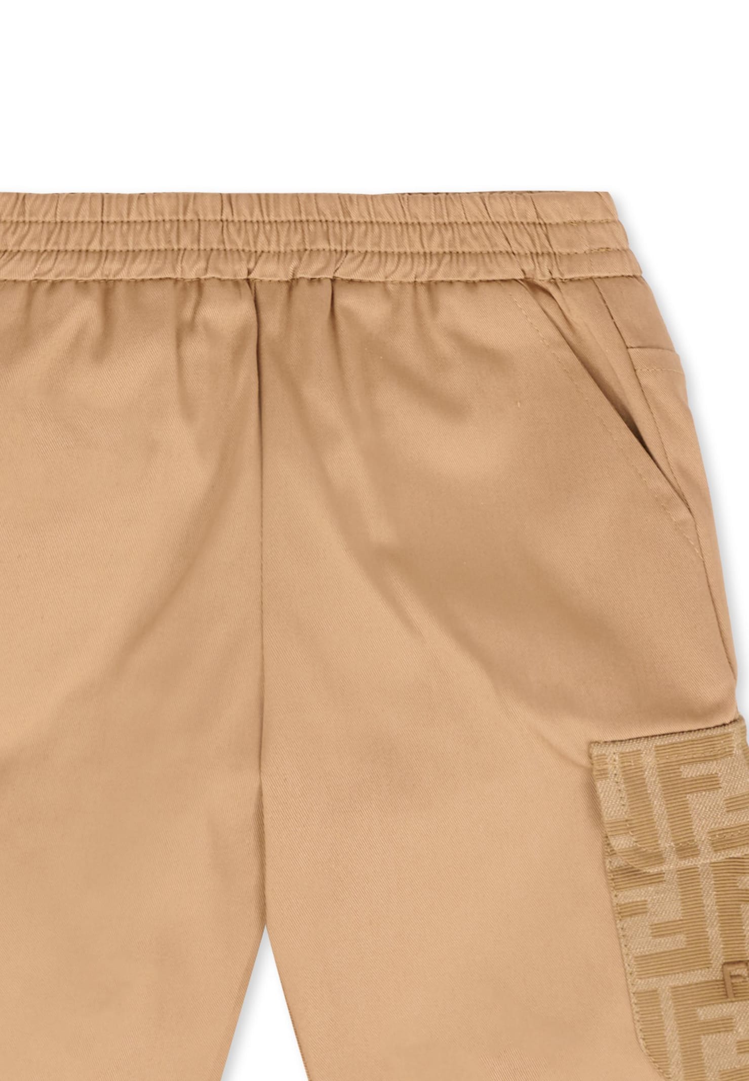 Fendi Beige Trousers For Baby Boy With Logo In Metallic