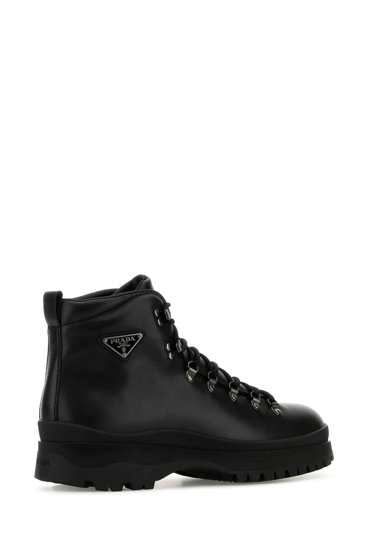 Shop Prada Black Leather Ankle Boots In Nero