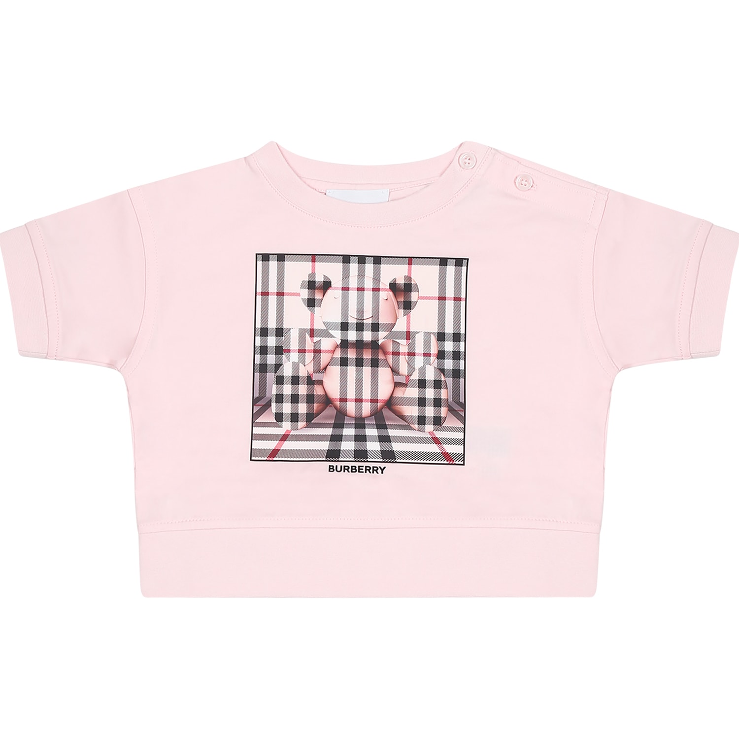BURBERRY PINK T-SHIRT FOR NEWBORN WITH LOGO PRINT