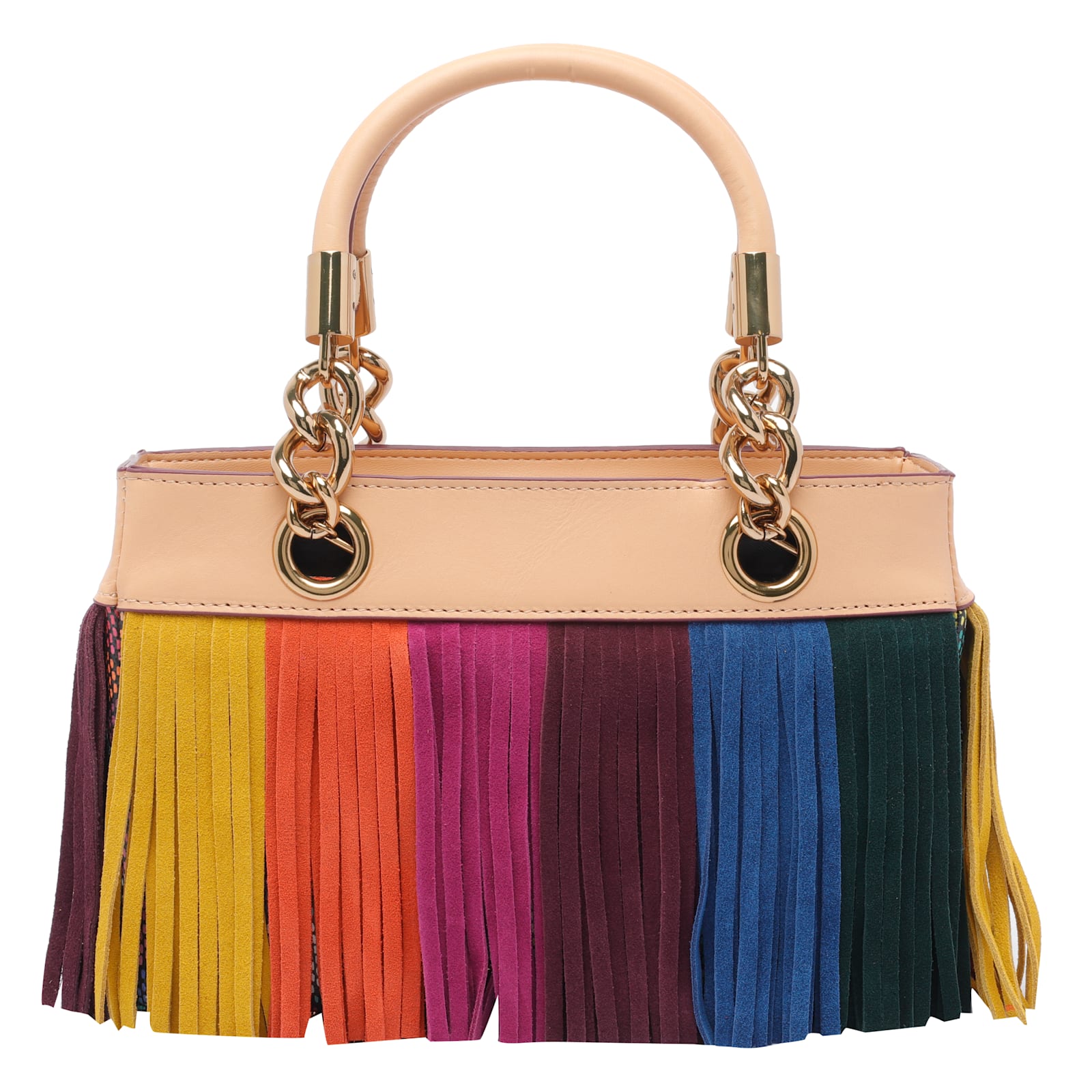 Kurt Geiger Square Kensington Fringe Tote Bag In Neutral
