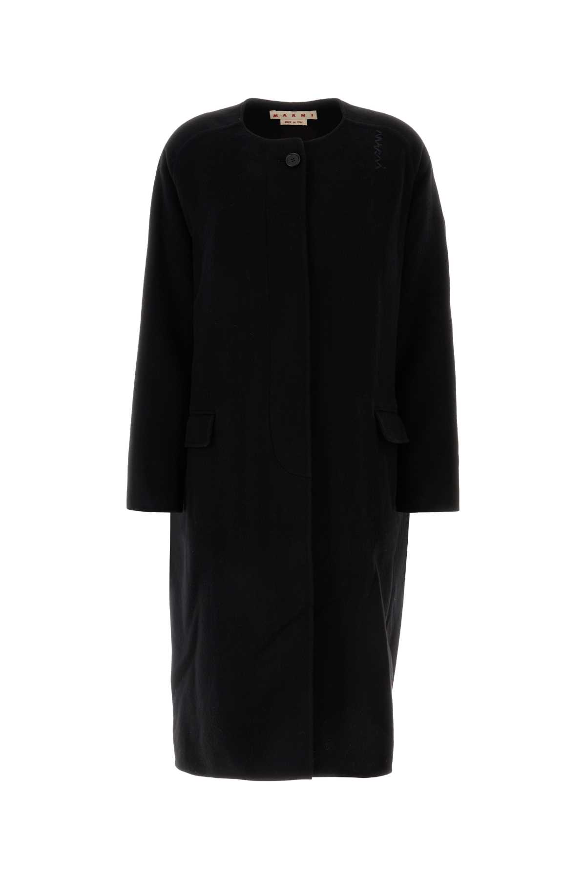 Marni Logo-embroidered Coat In Black