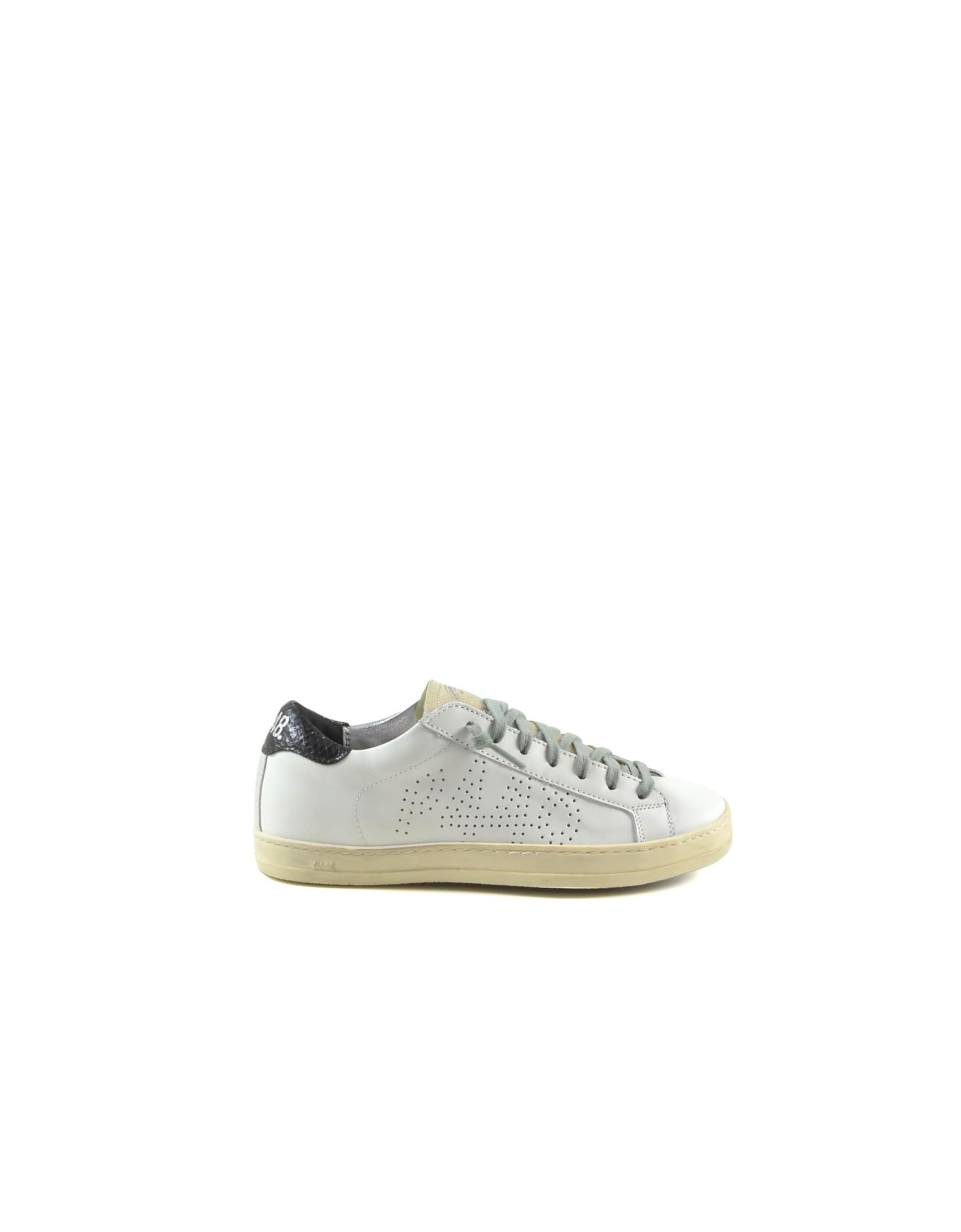 P448 White Leather Womens Sneakers W/black Signature Details