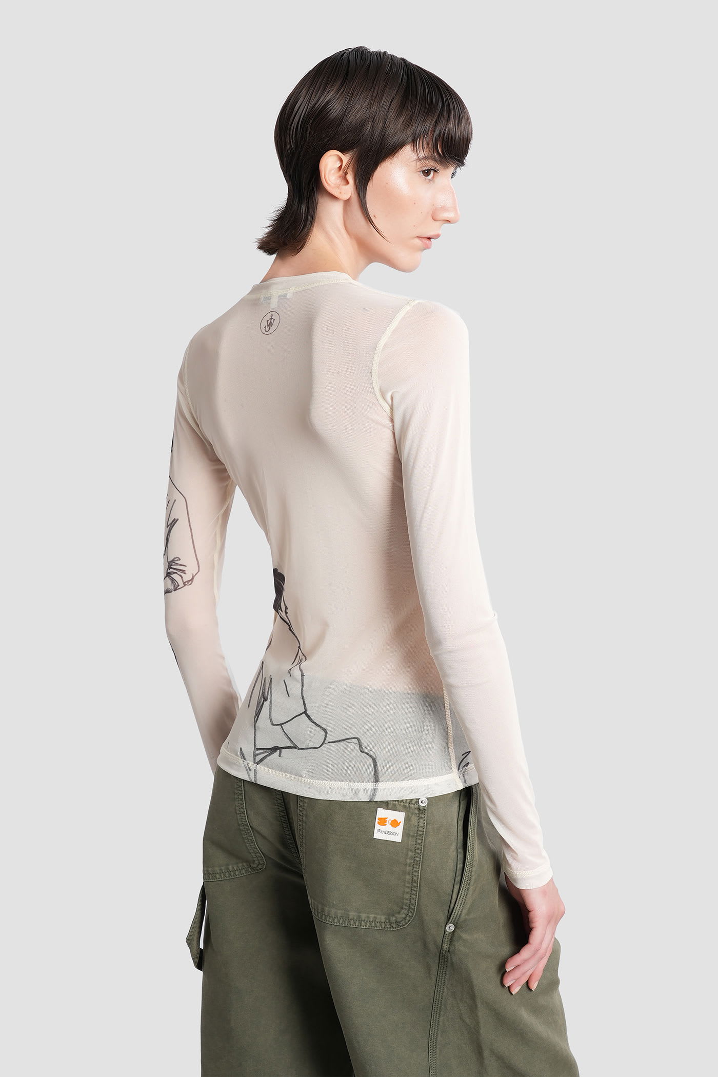 Jw Anderson Sheer Graphic Print Top With Long Sleeves In White