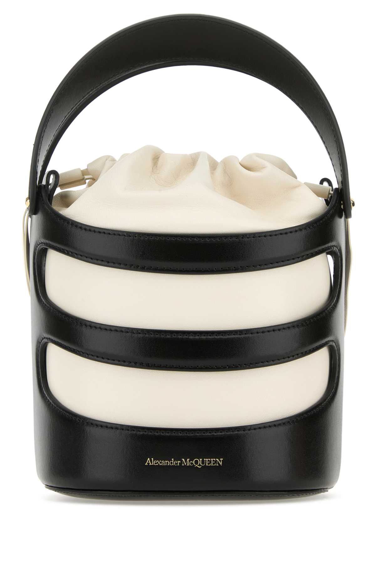 Shop Alexander Mcqueen Two-tone Leather The Rise Bucket Bag In Blacksoftivory