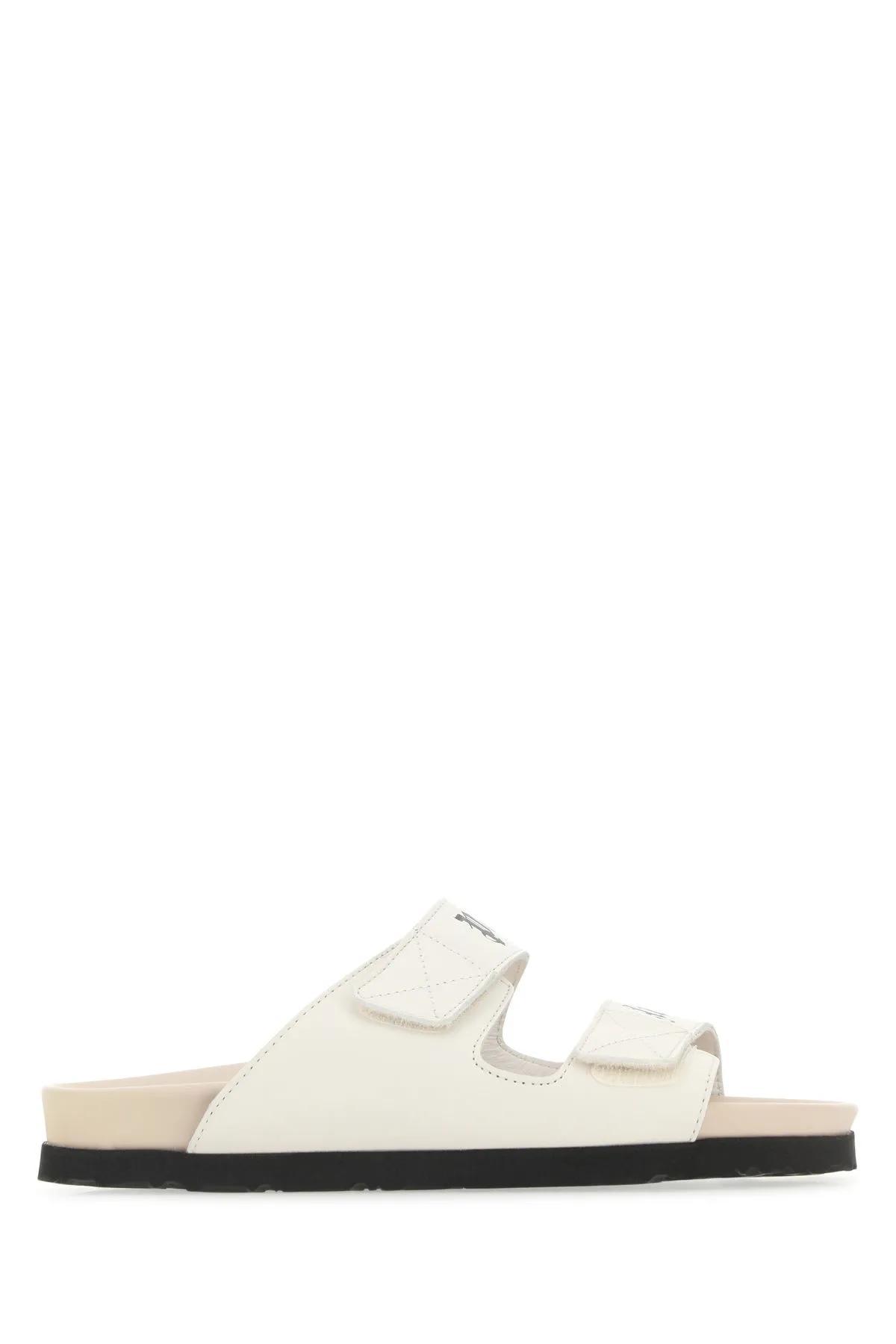 Palm Angels Ivory Leather Slippers
