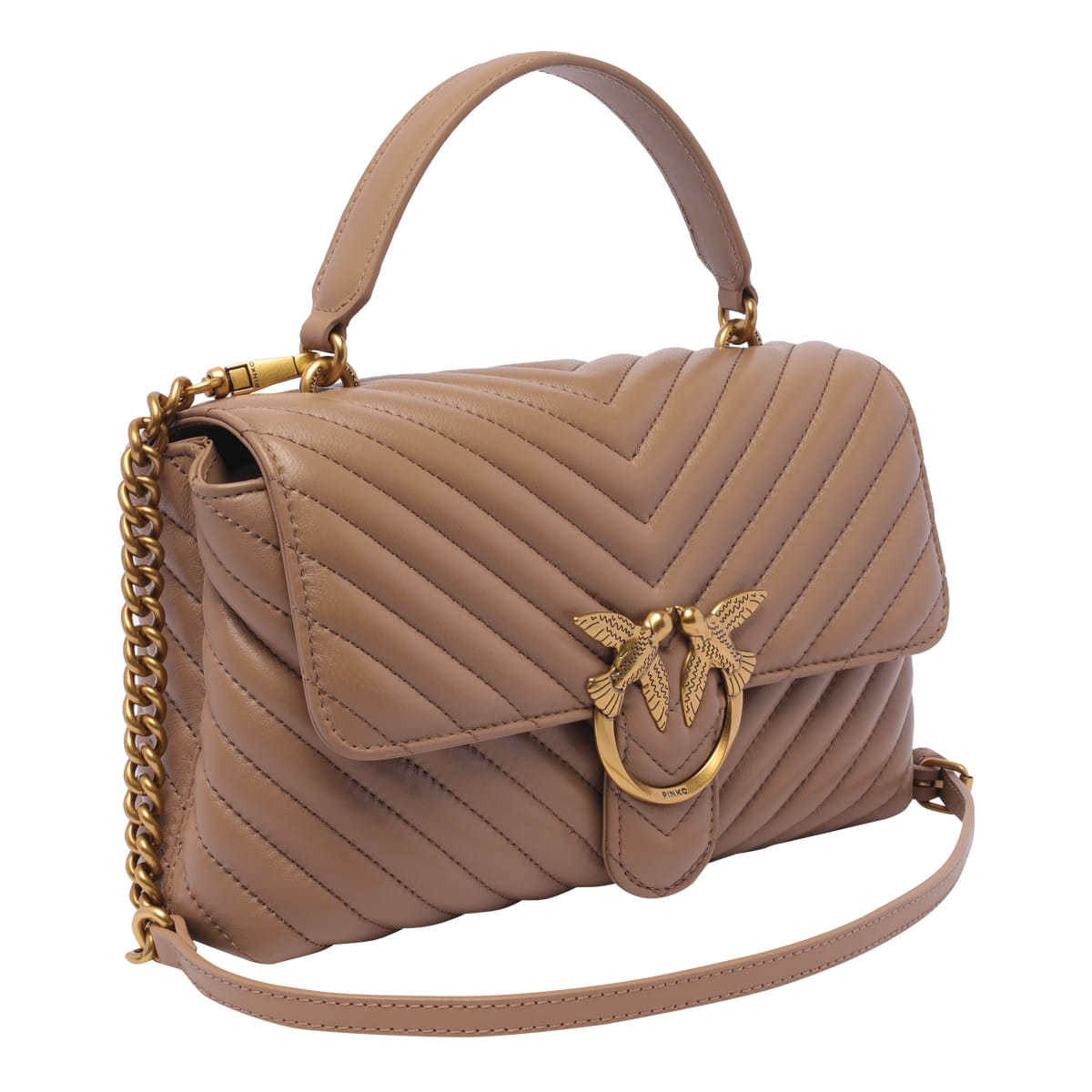 Shop Pinko Love Lady Puff Classic Cl In Biscotto Zenzero-antique Gold