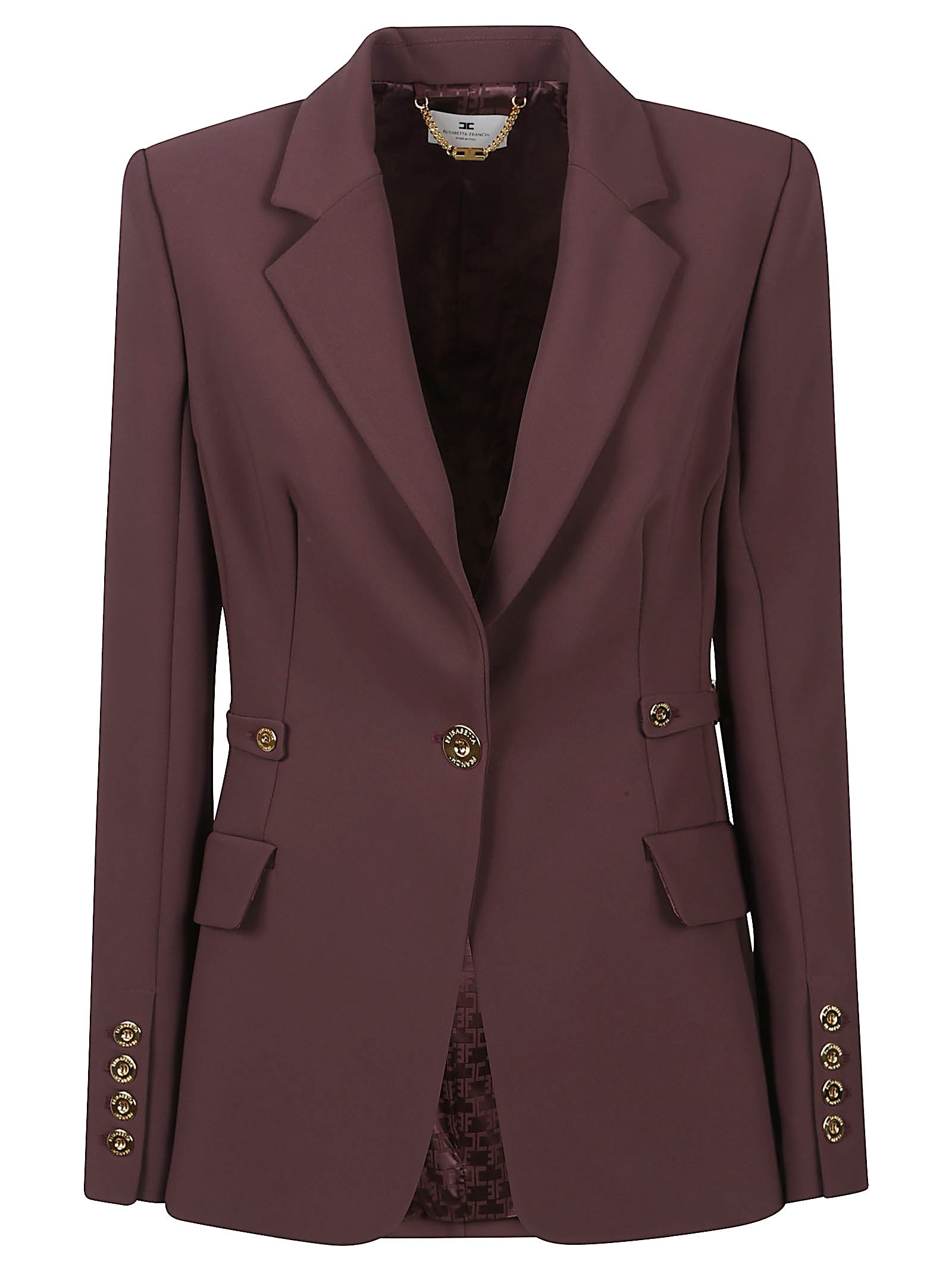 Elisabetta Franchi Burgundy Tailored Blazer With Gold Buttons And Peak Lapels In Purple