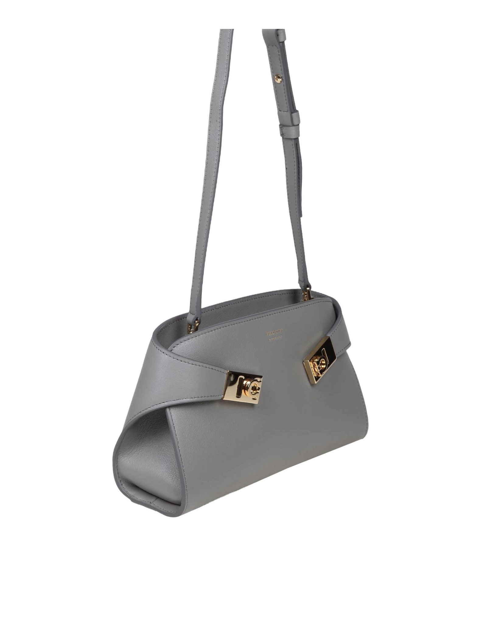 Shop Ferragamo Hug Clutch In Gray Leather In Grey