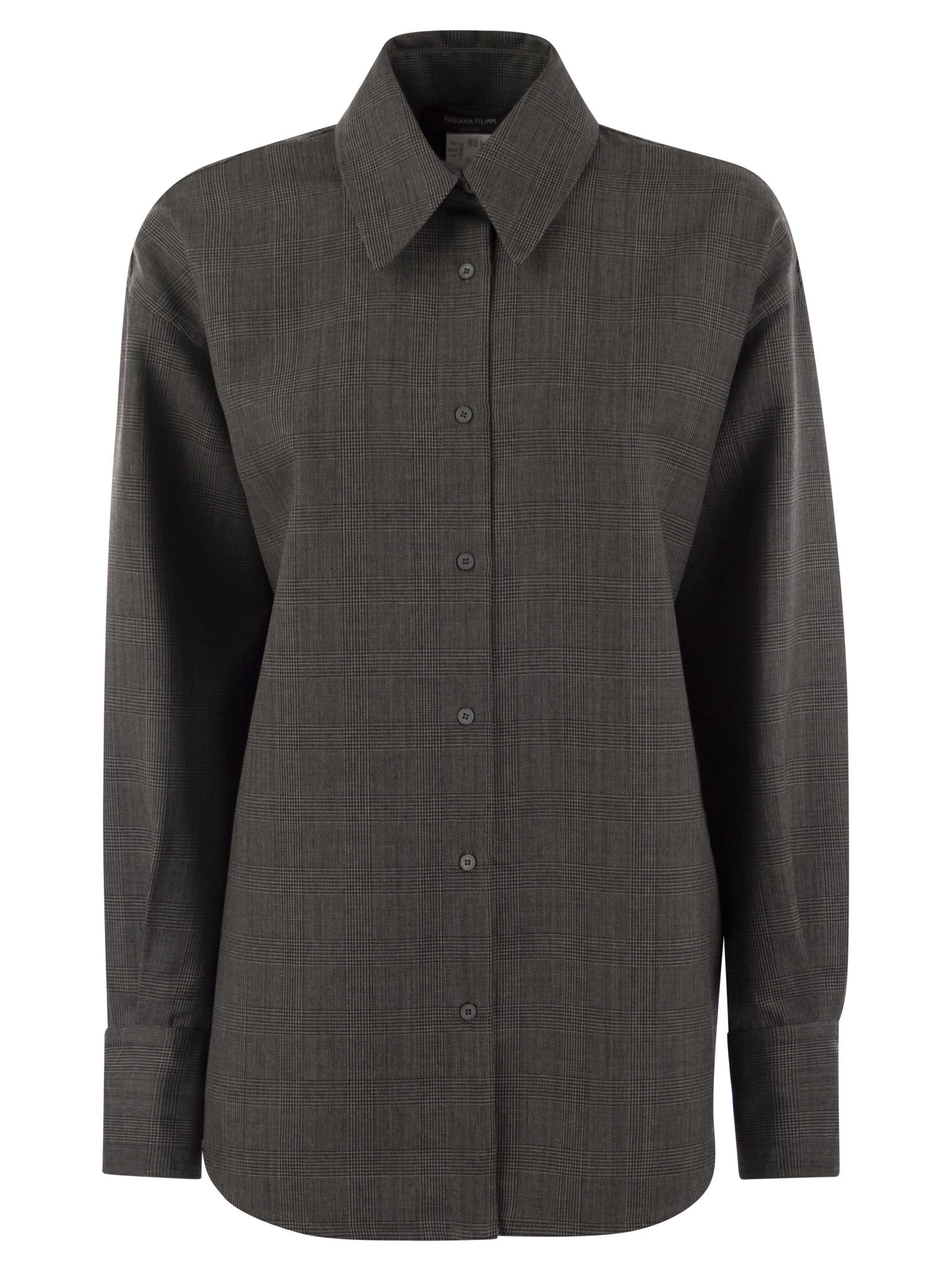 Shop Fabiana Filippi Prince Of Wales Long Shirt In Grey