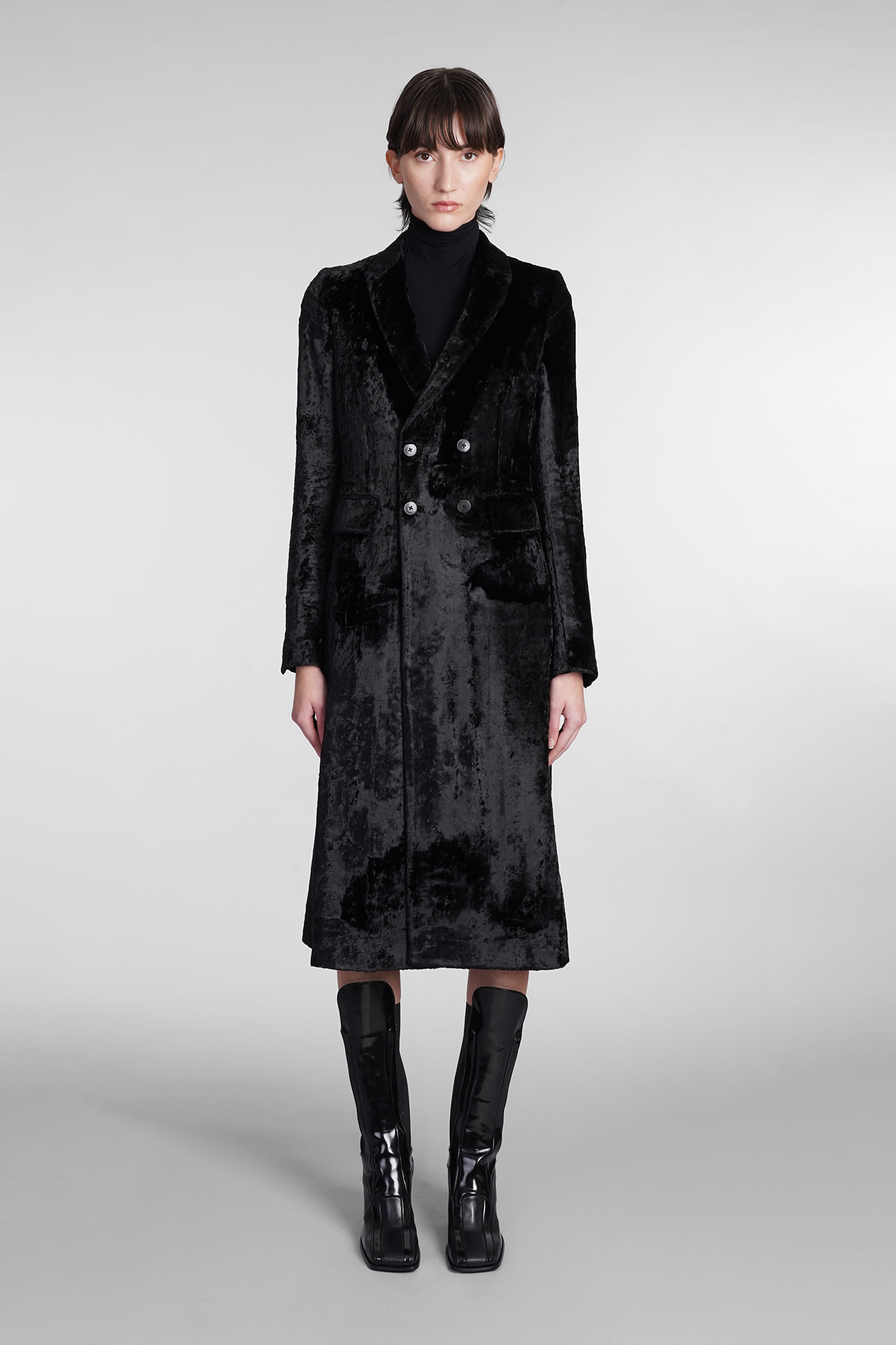 Sapio Coat In Black Velvet