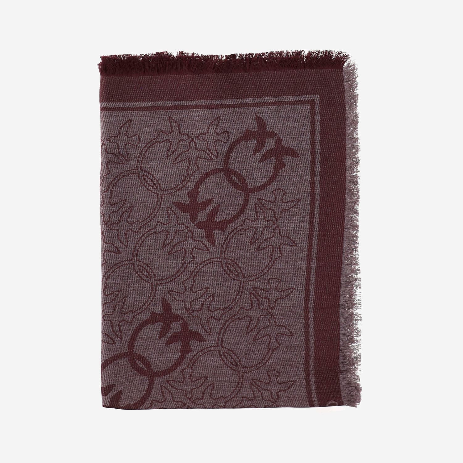 Pinko Viscose Blend Scarf With Love Birds Motif In Burgundy