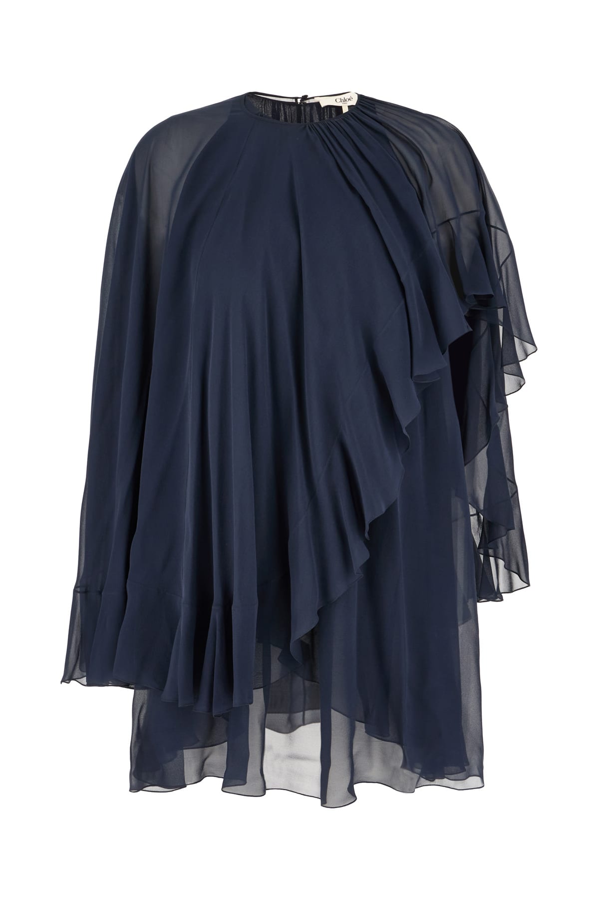 Chloé Navy Blue Silk Mini Dress In Graphiteblue