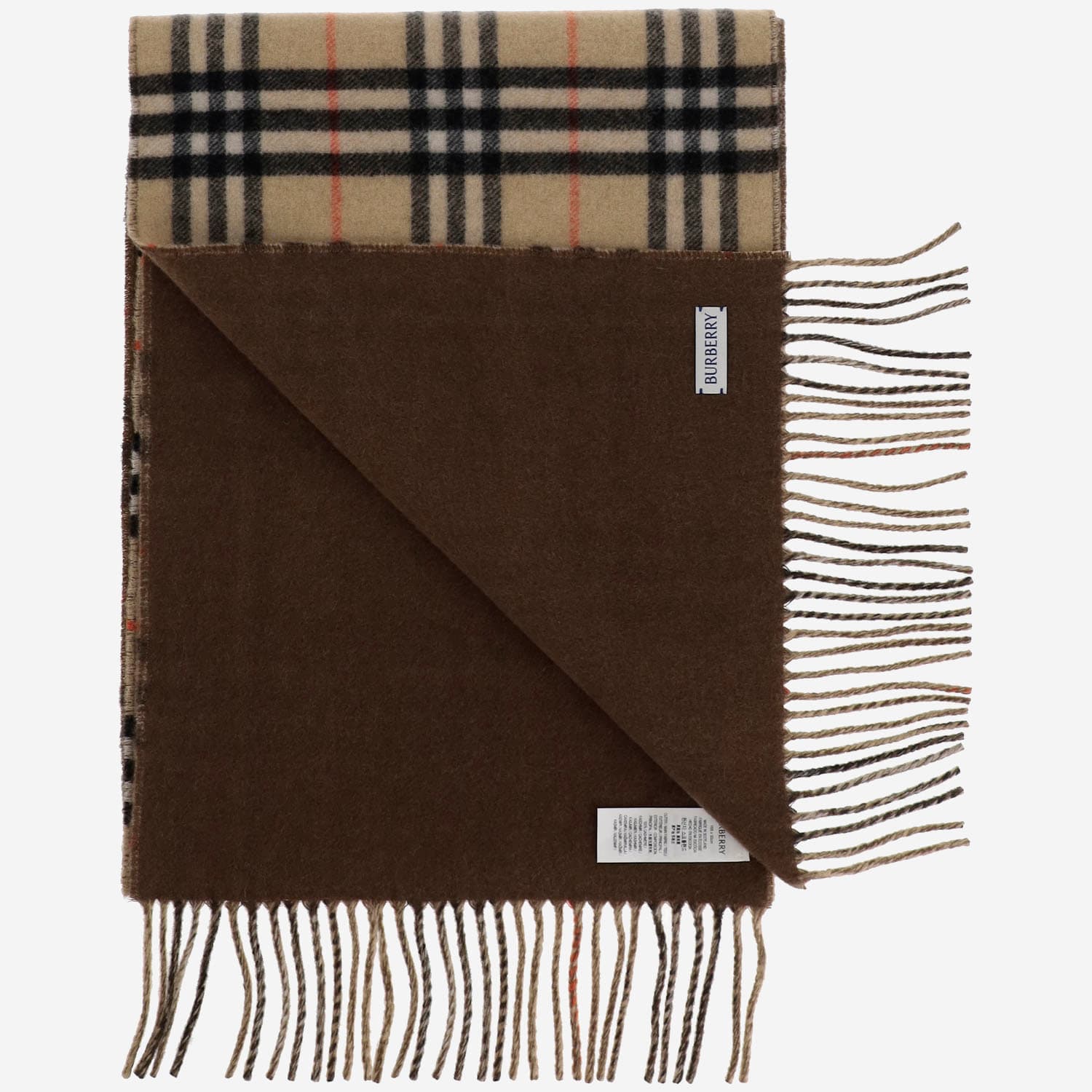 Shop Burberry Reversible Cashmere Scarf In Sand/bison