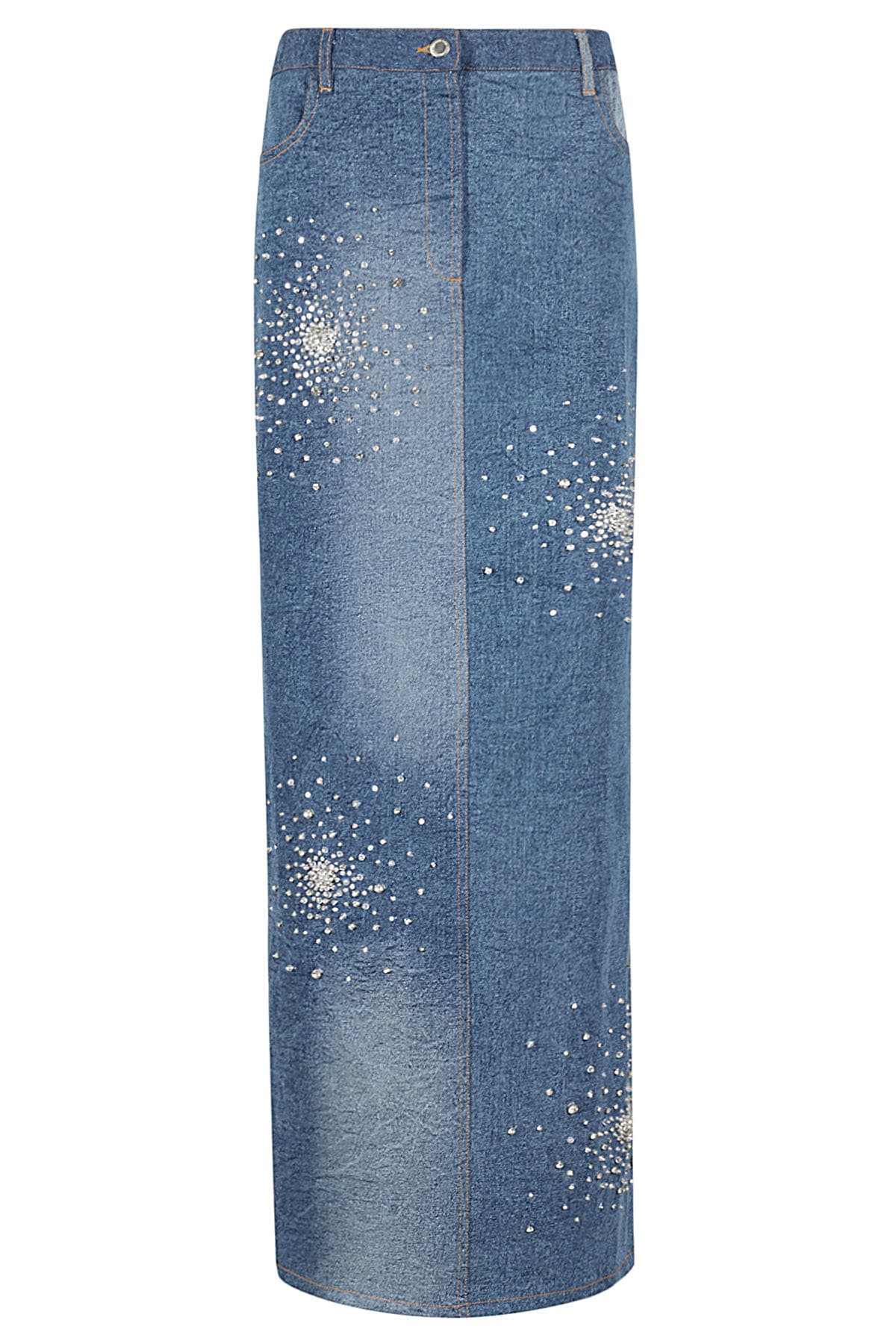 Des Phemmes Tie Dye Embroidered Denim Midi Skirt In Blue