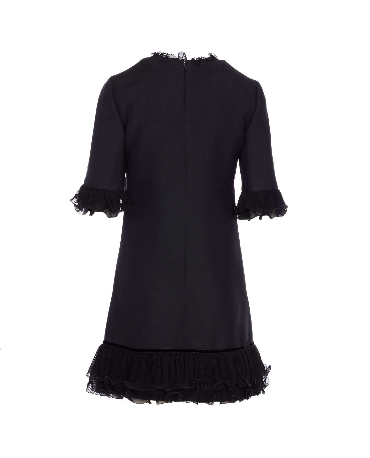 Valentino Garavani Ruffle Trim Crepe Couture Minidress In Black