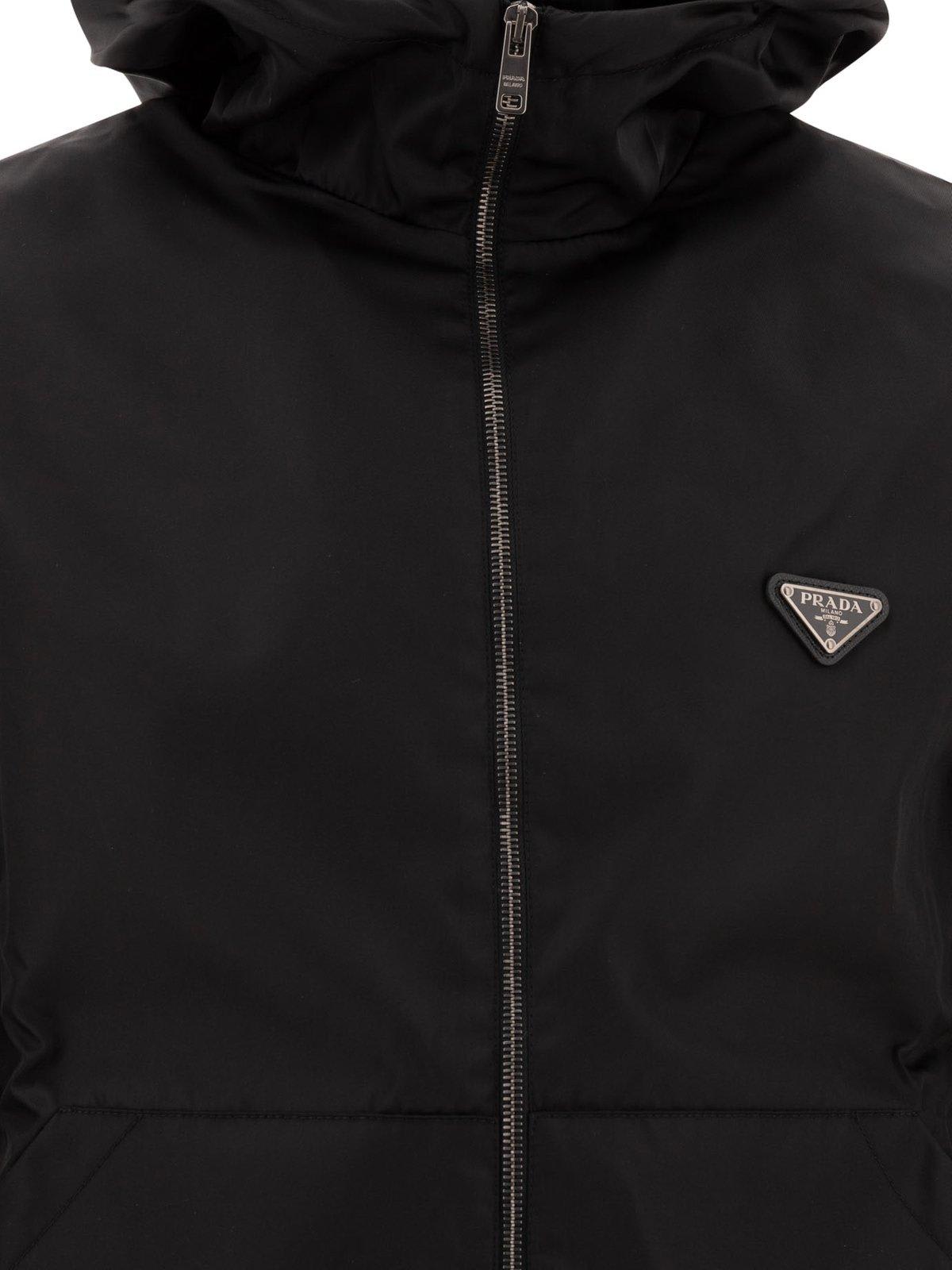 Prada Gabardine Zip-up Hoodie In Black