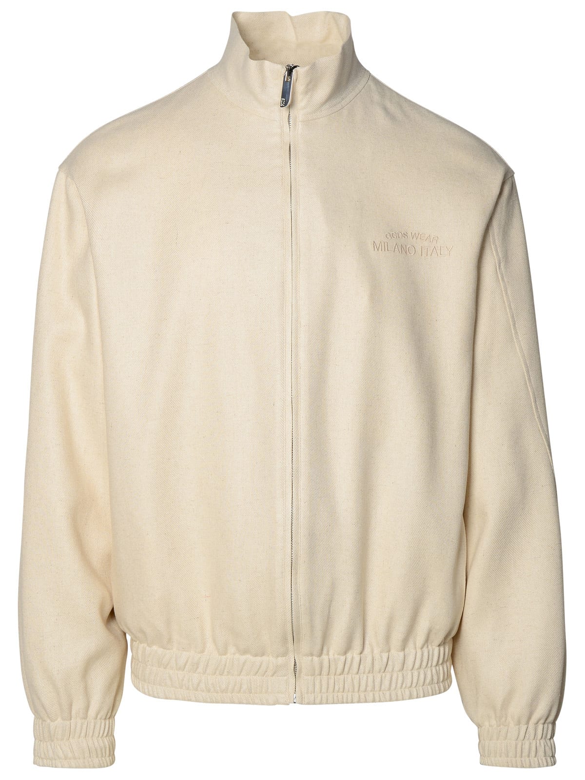Shop Gcds Ivory Linen Blend Jacket In Bianco Sporco