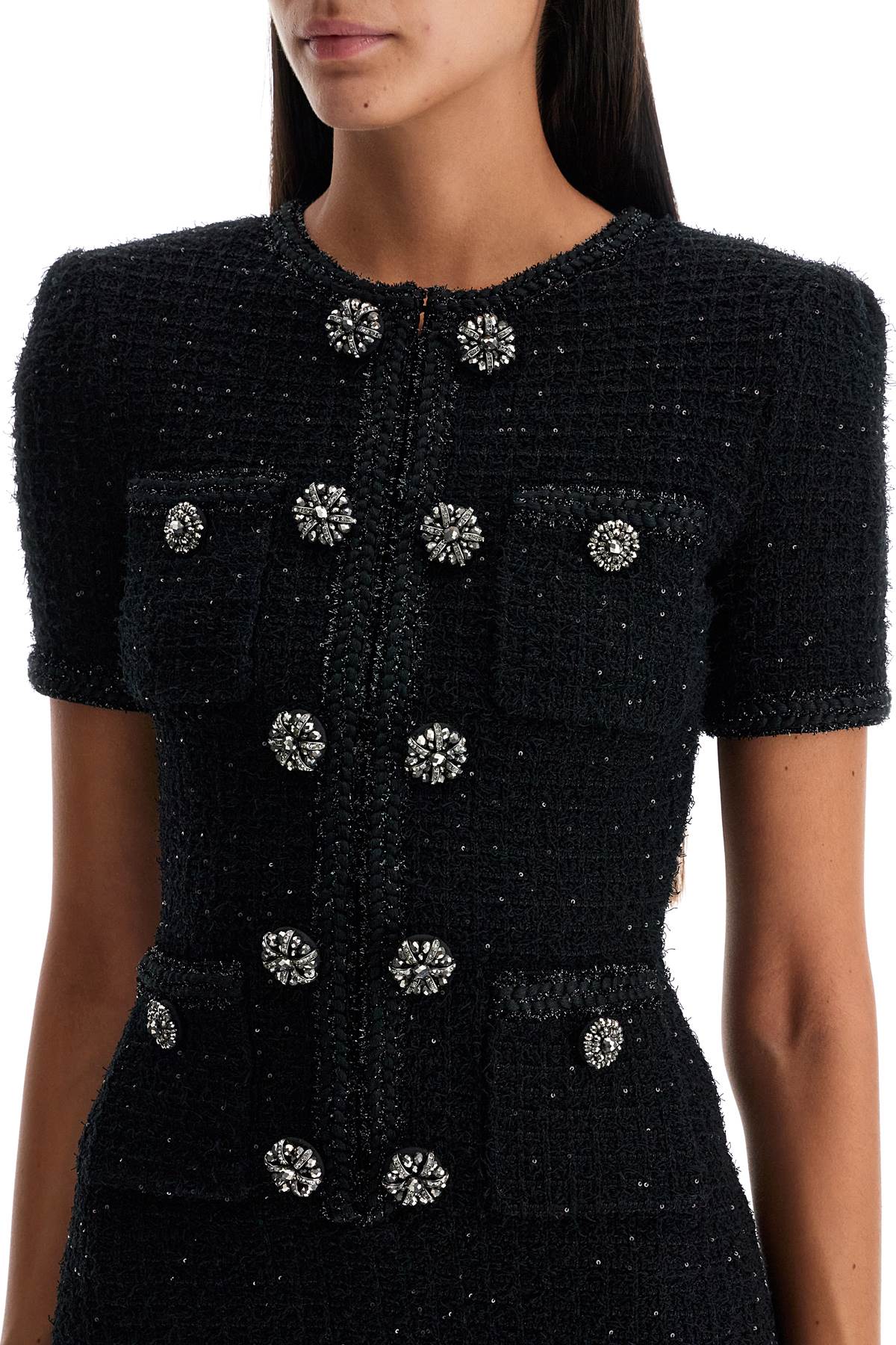 Shop Self-portrait Mini Bouclã© Dress With Sequins And Jewel In Black (black)