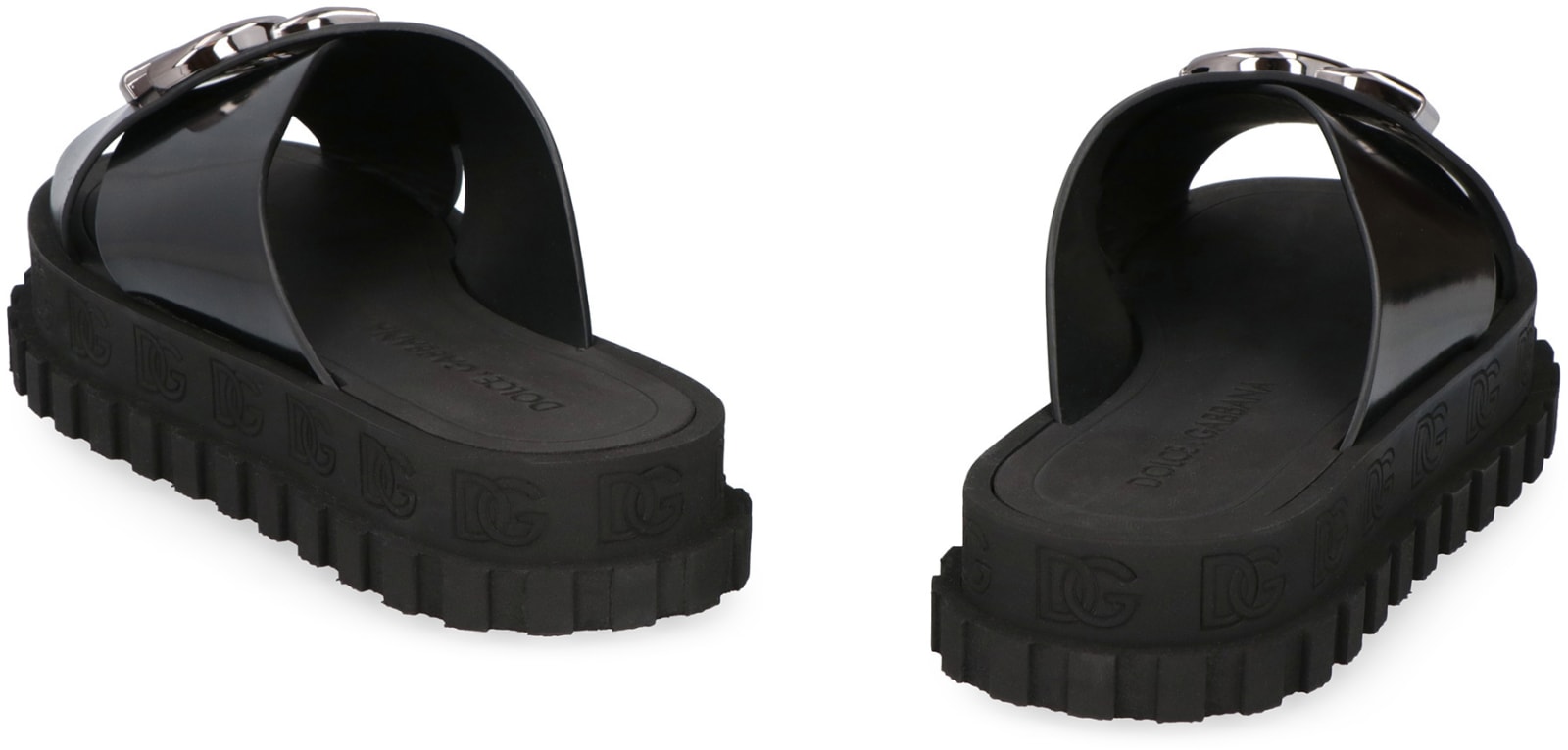 Dolce & Gabbana Leather Slides With Logo In Nero | ModeSens