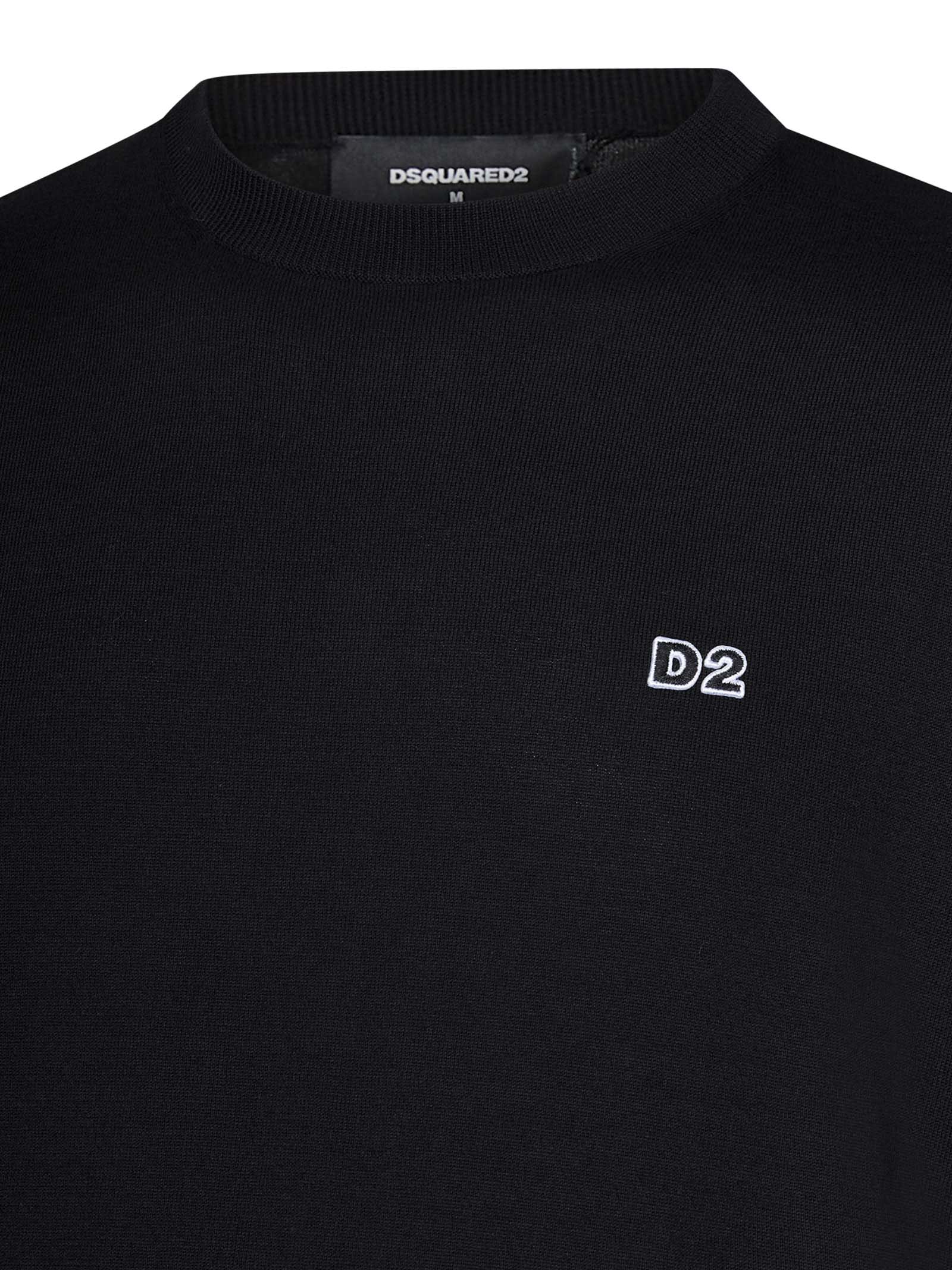 Dsquared2 Classic Black Crew-neck Sweater With Ribbed Cuffs In Black