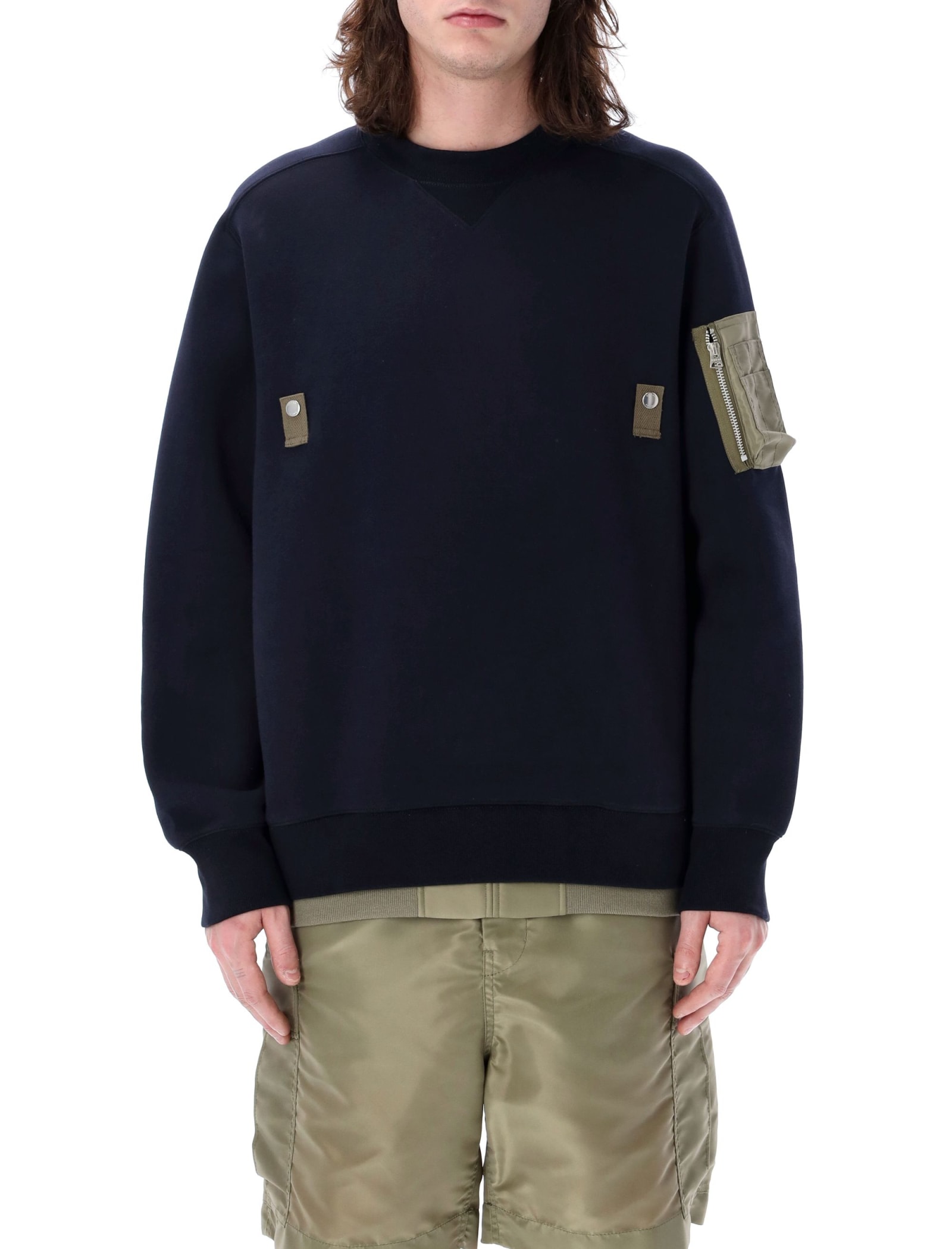 Shop Sacai Crewneck Sweatshirt In Navy