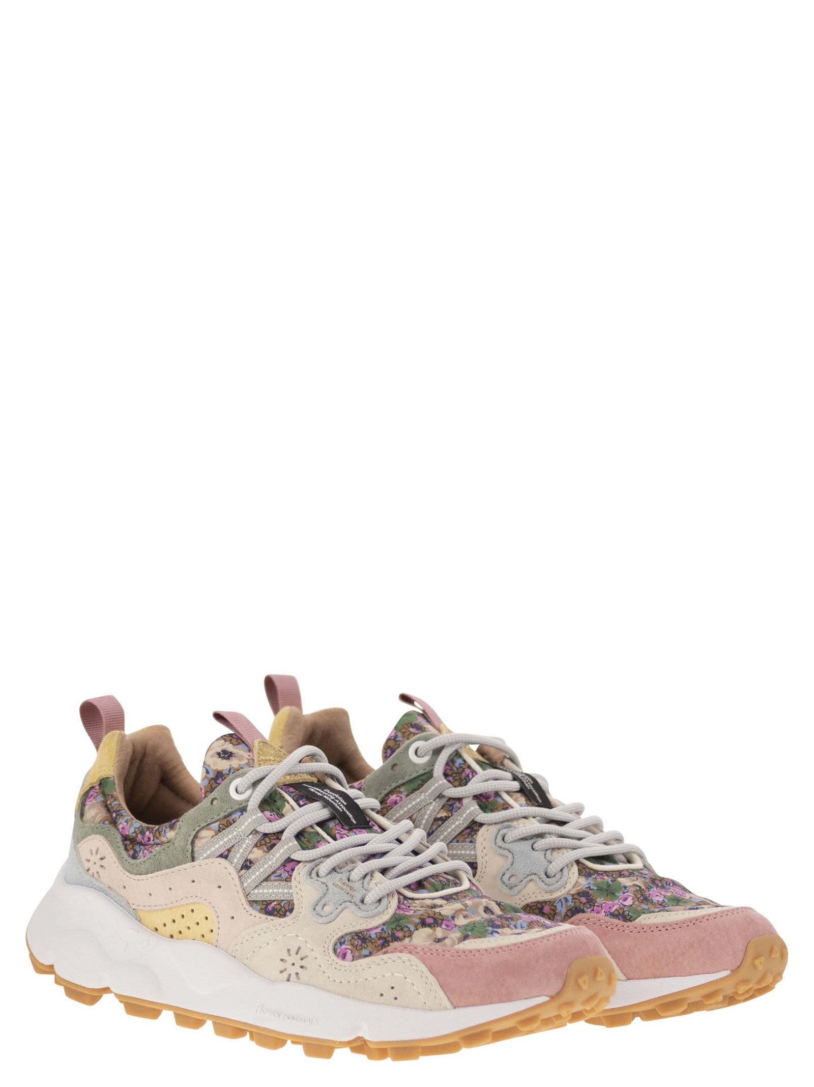 Flower Mountain Yamano 3 - Sneakers In Suede And Technical Fabric In Pink/milk