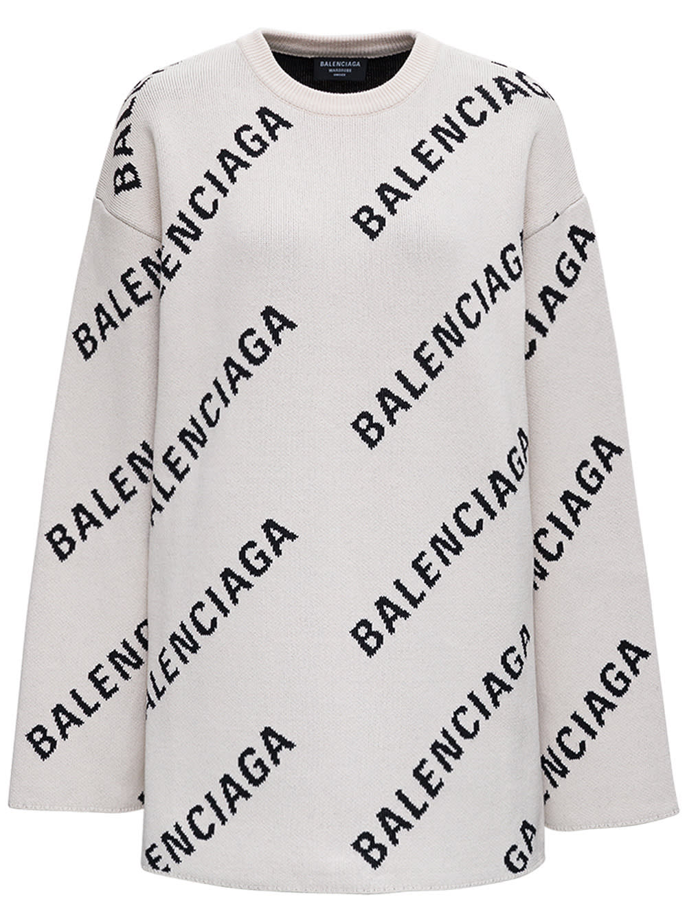 Balenciaga Oversize Cotton And Wool Sweater With Allvoer Logo Print