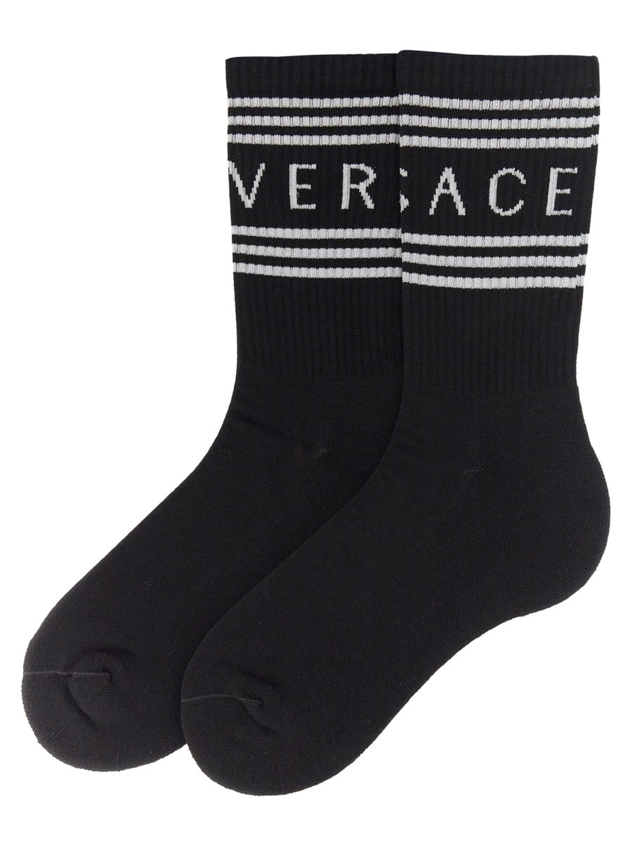 Shop Versace Socks With Logo In Black