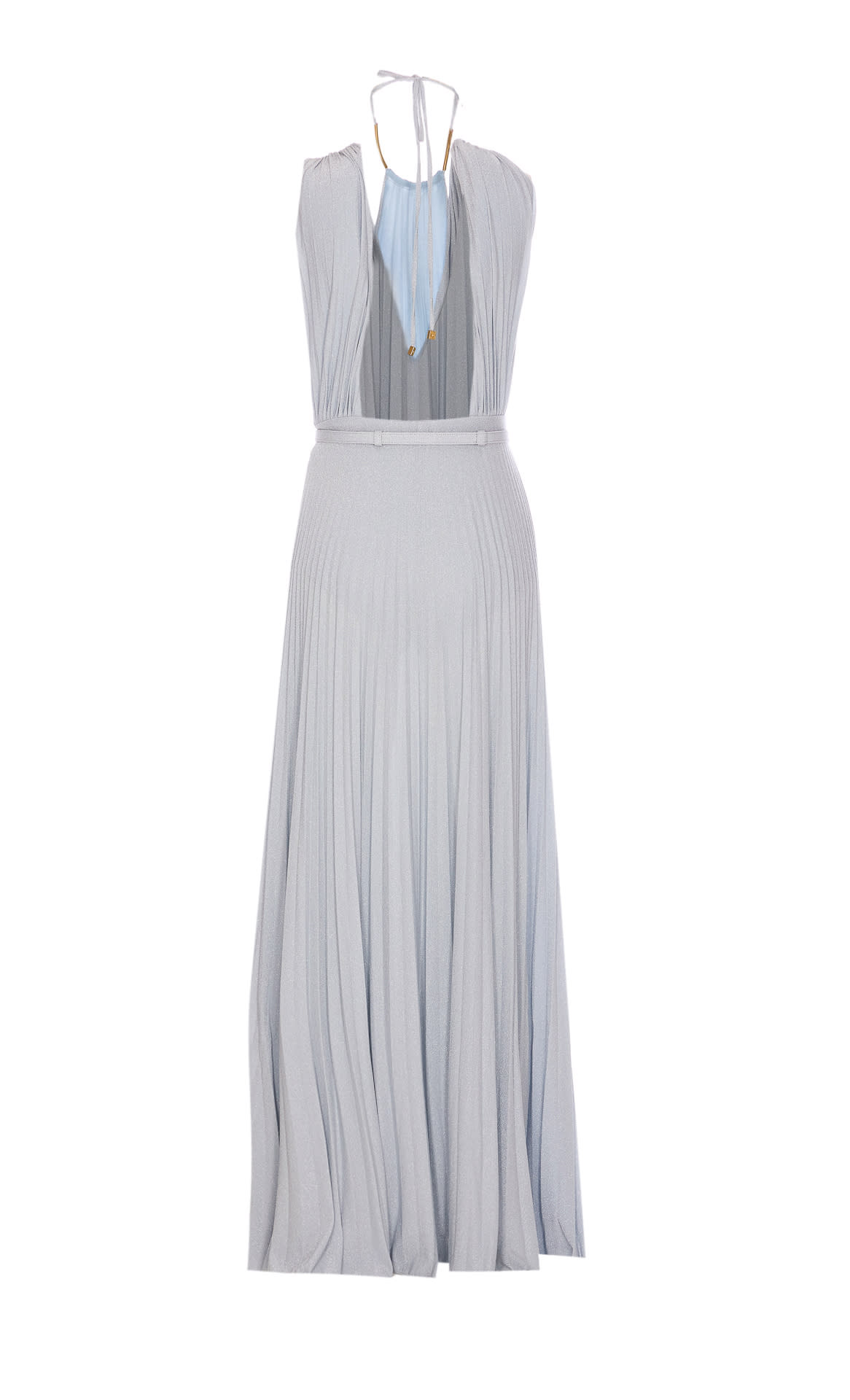 Elisabetta Franchi Knee Length Sleeveless Dress With Belted Waist In Gray