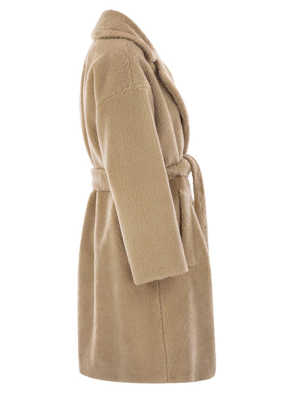 Shop Weekend Max Mara Belted Long-sleeved Coat In Beige