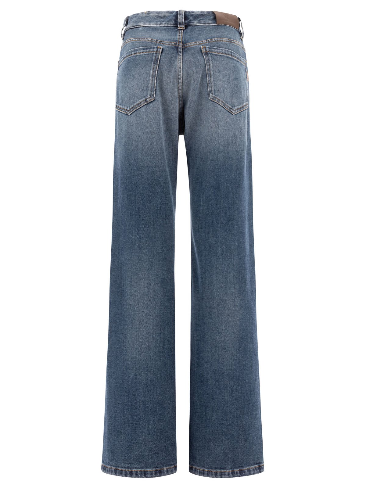 Shop Brunello Cucinelli Logo Patch High-waist Straight Leg Jeans