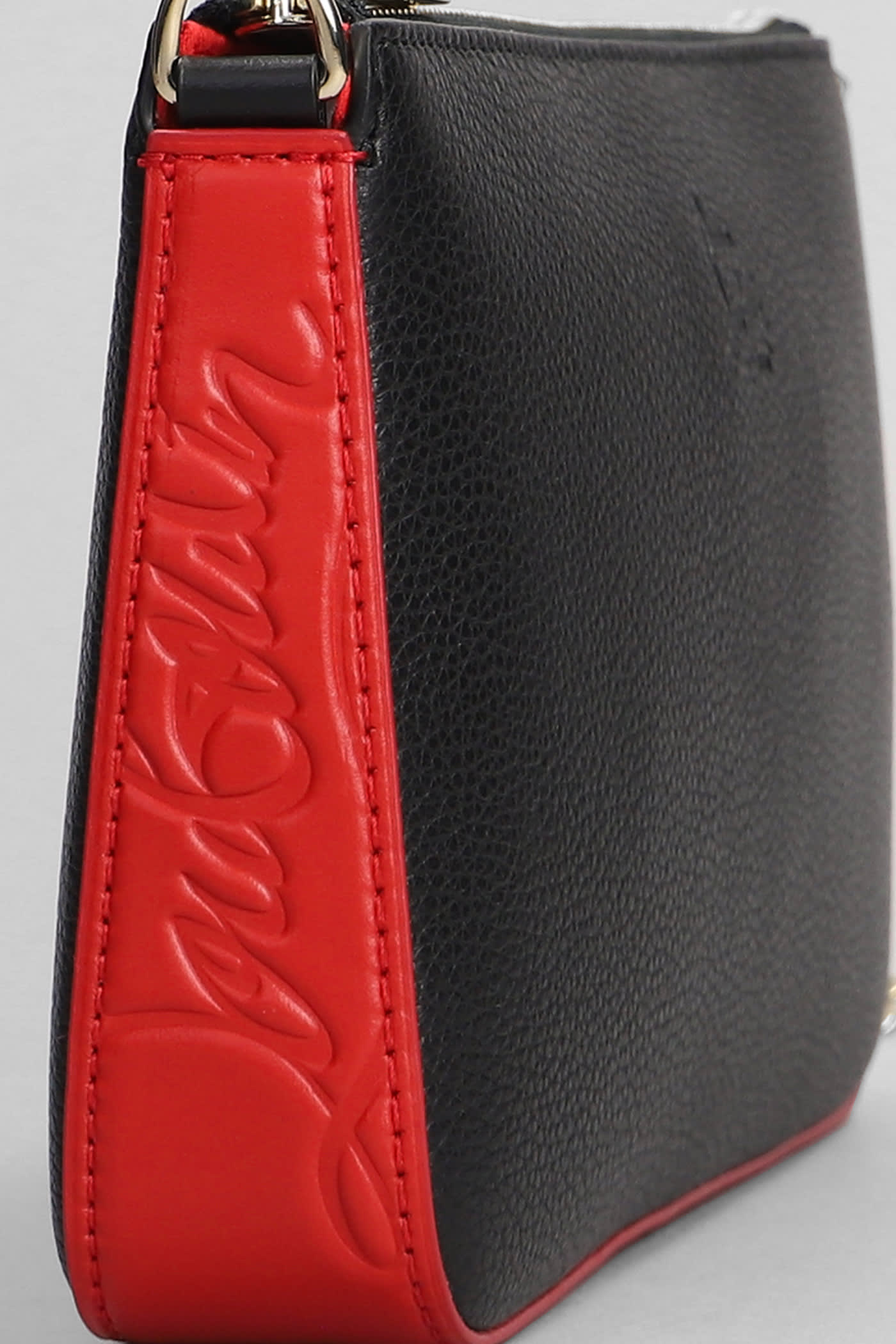 Christian Louboutin Loubila Rubber-trimmed Textured-leather Shoulder Bag In Black