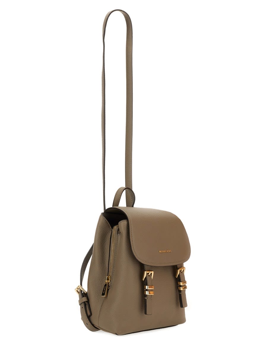 Michael Kors Leather Backpack With Adjustable Straps And Front Buckle In Nude