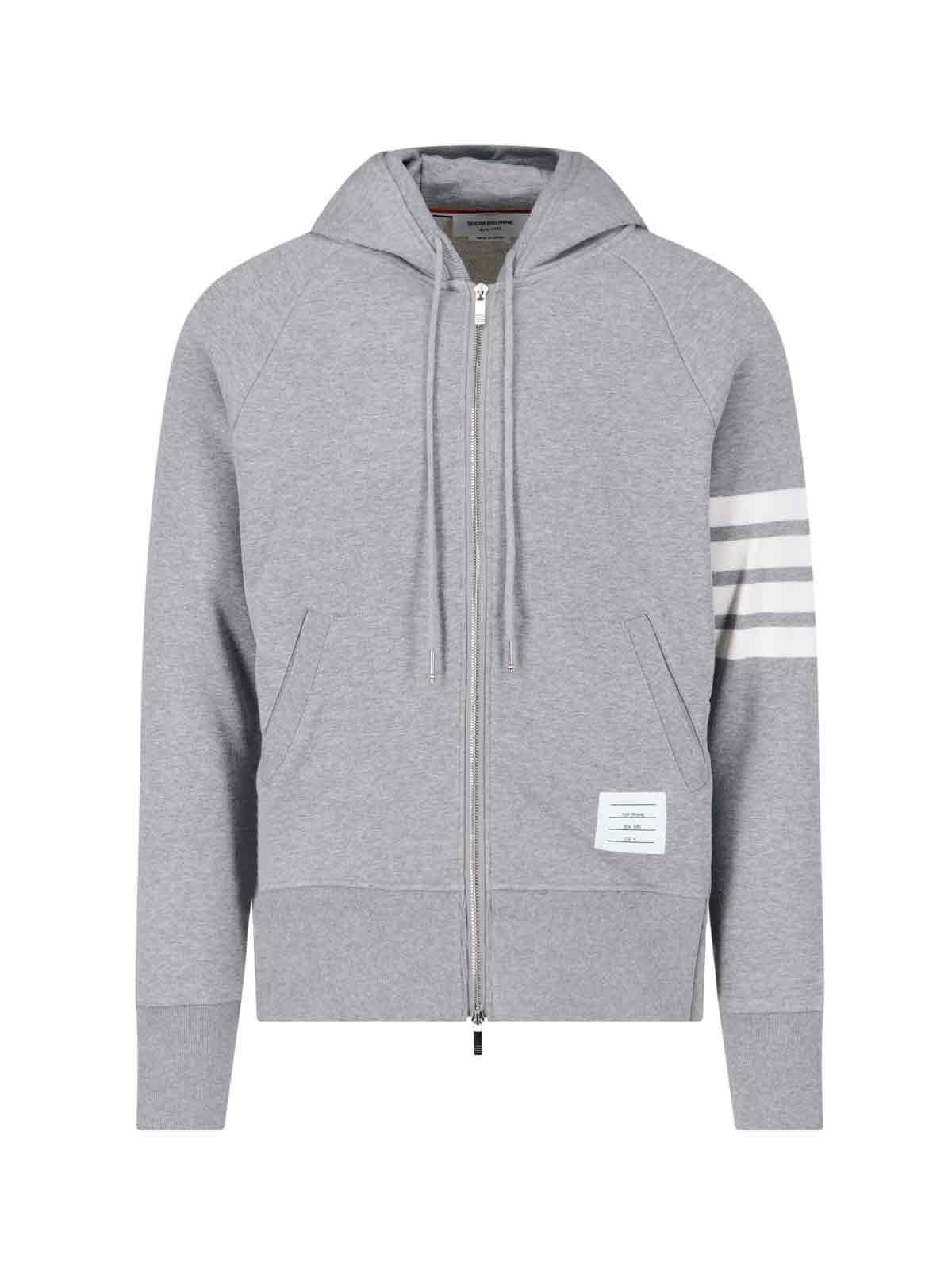 Thom Browne Classic Cotton Loopback 4-bar Zip-up Hoodie In Gray