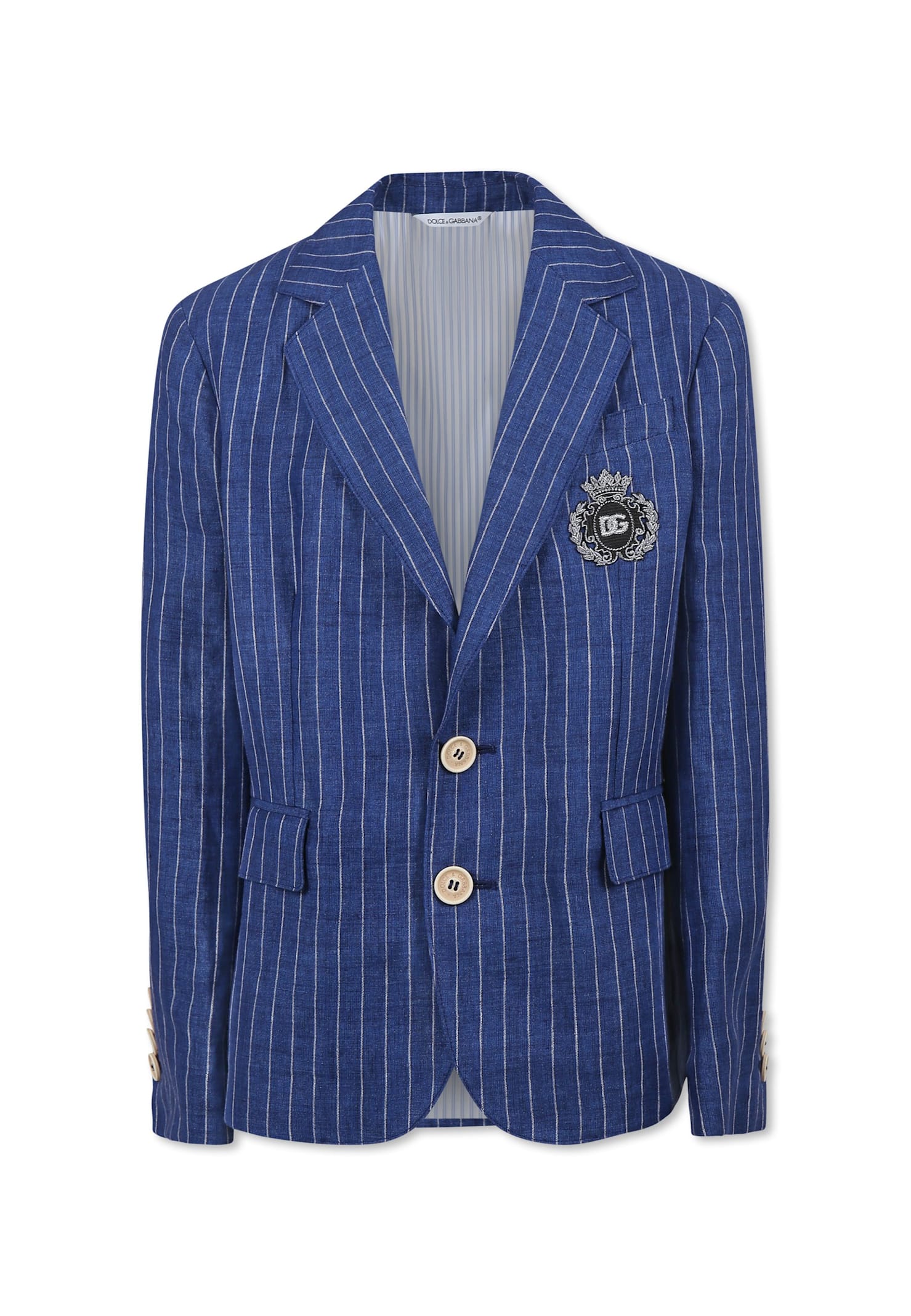 Dolce & Gabbana Blue Jacket For Boy With Dg Monogram In Blue