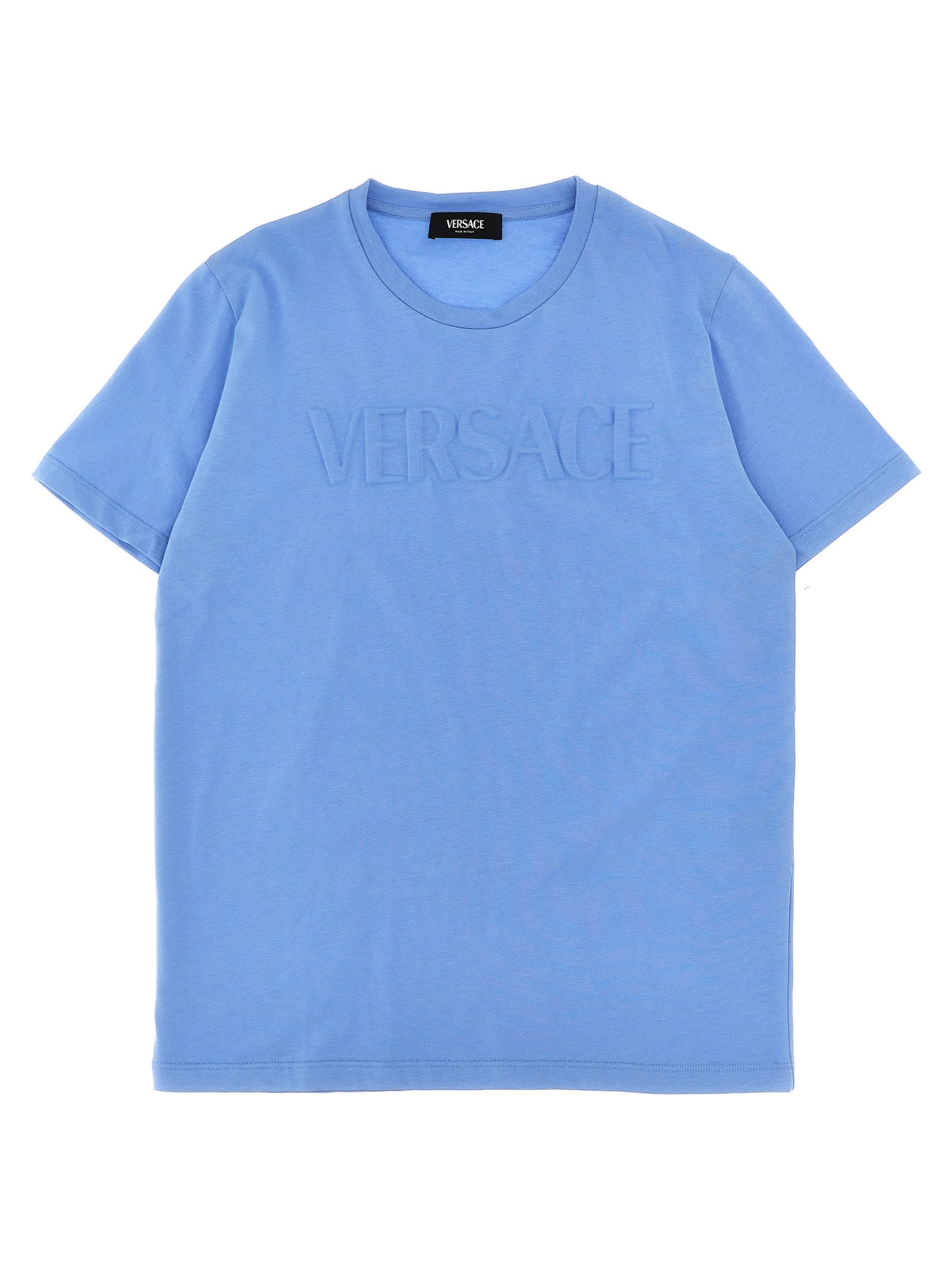 Versace Kids' Embossed Logo T-shirt In Azzurro