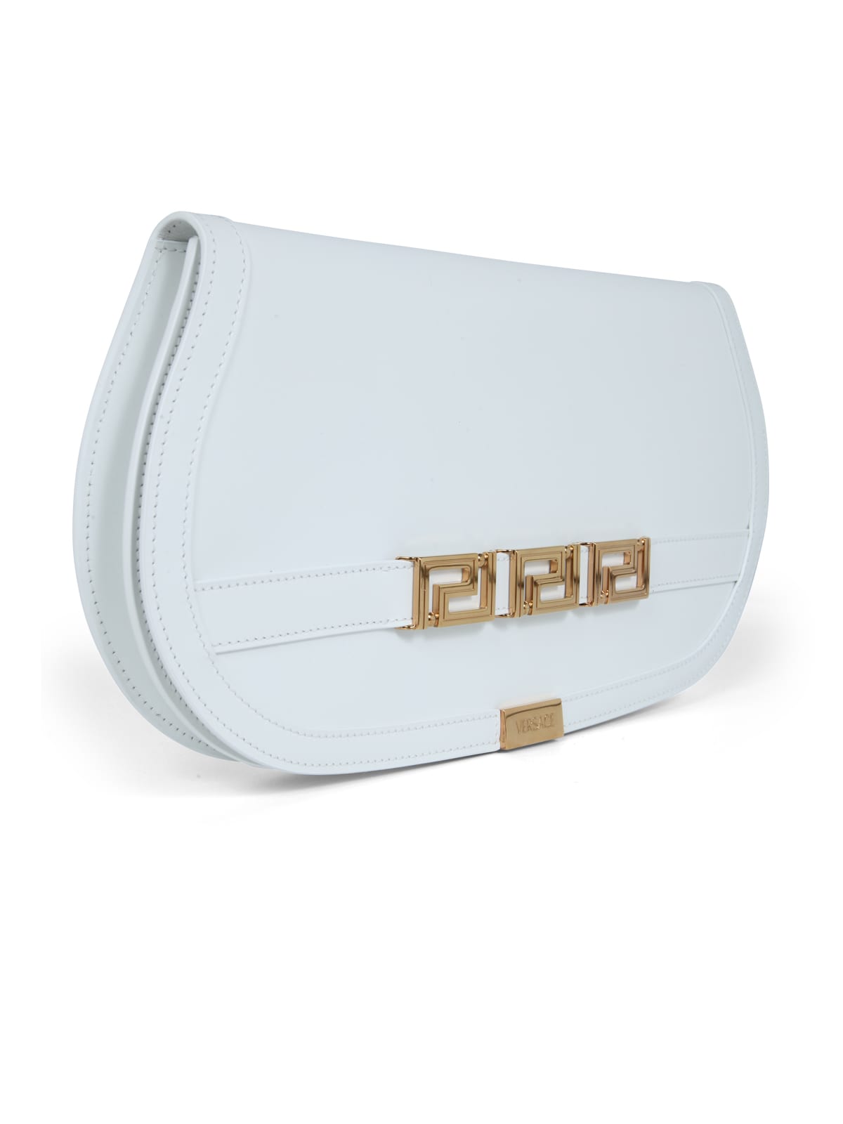 Shop Versace Cow Leather Clutch In V Optical White Gold
