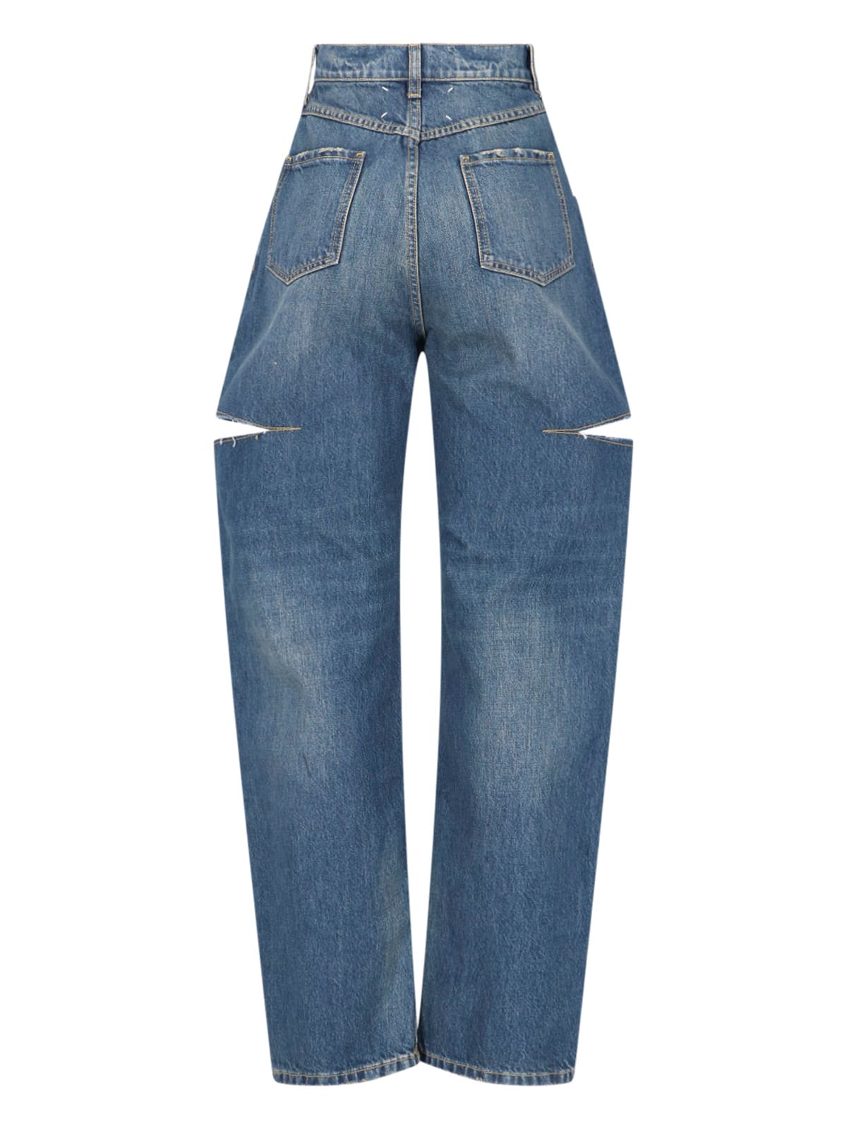 Maison Margiela High-waisted Wide-leg Jeans With Horizontal Cut-out Details In Blue