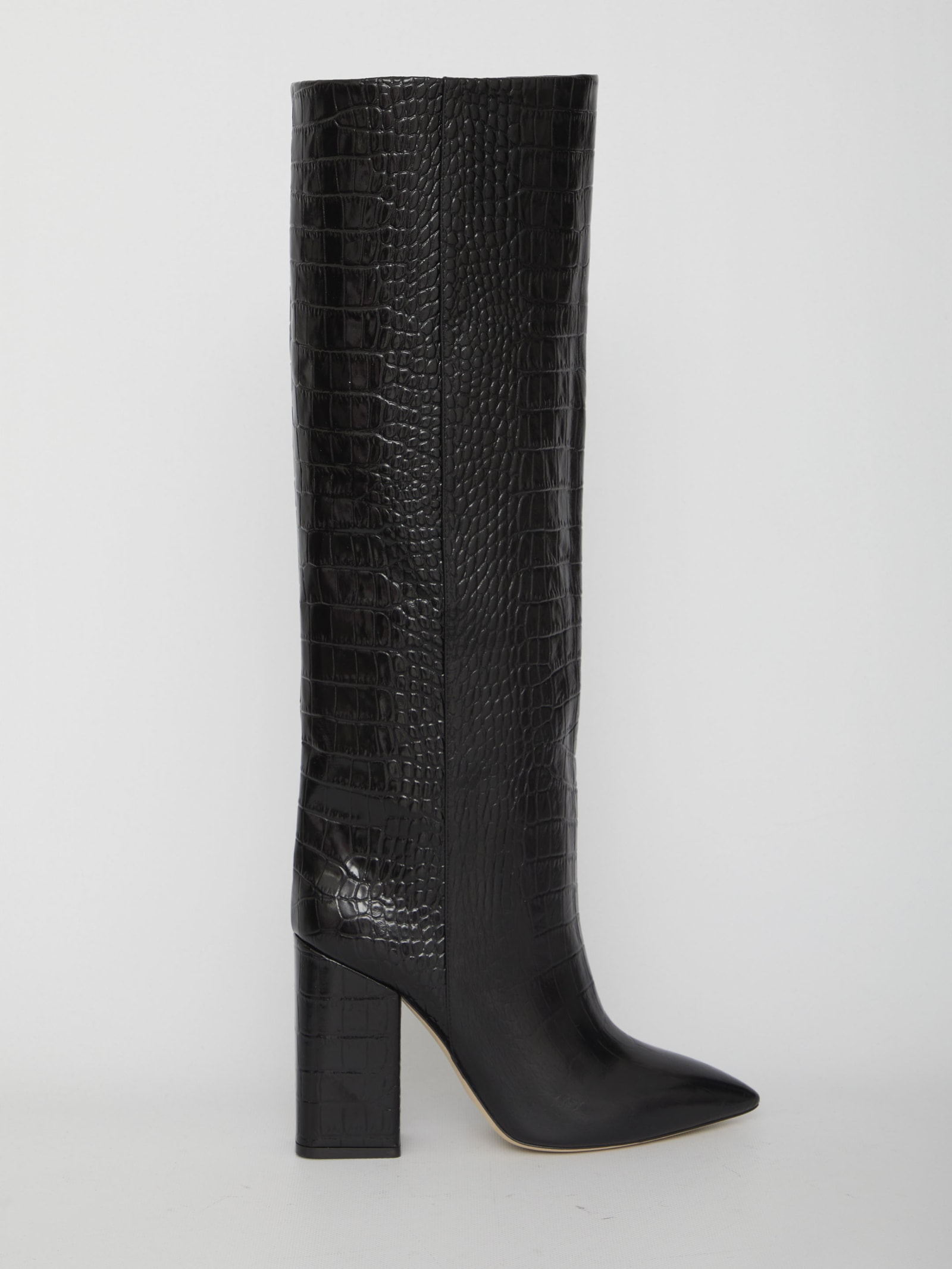 Paris Texas 70mm Anja Croc Embossed Tall Boots In Black