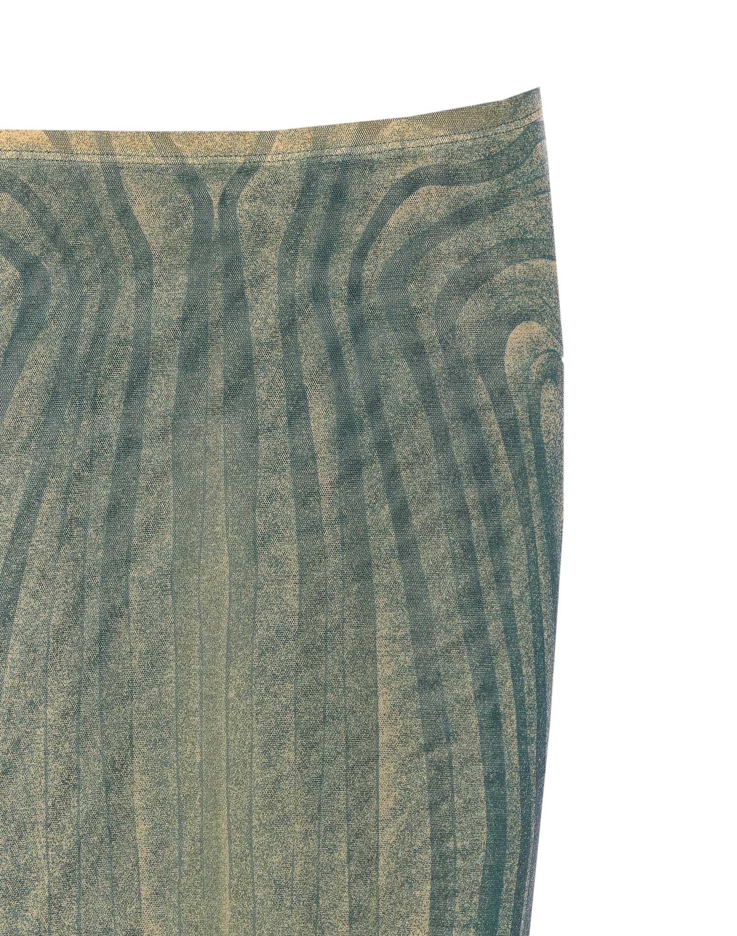 Jean Paul Gaultier Mesh Spiral Long Skirt In Green